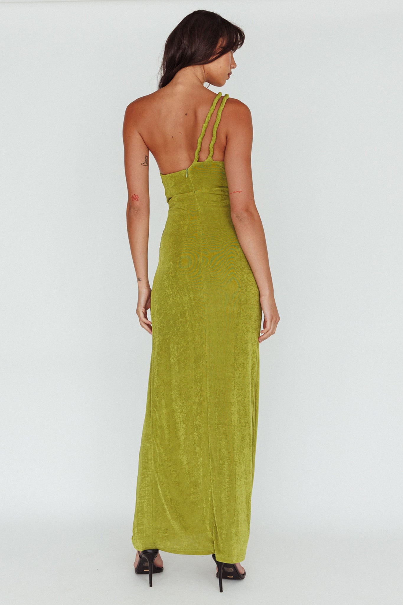 Kiah Twist Accent Thigh Split Midi Dress Moss-Maymioy