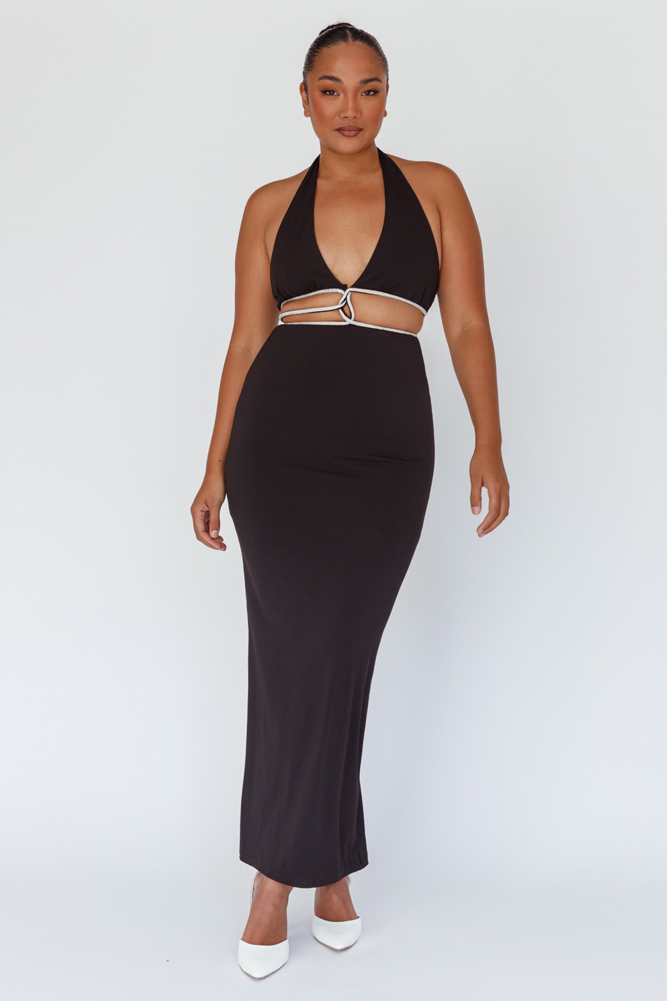 Starlight Stroll Cut-Out Diamante Dress Black-Maymioy