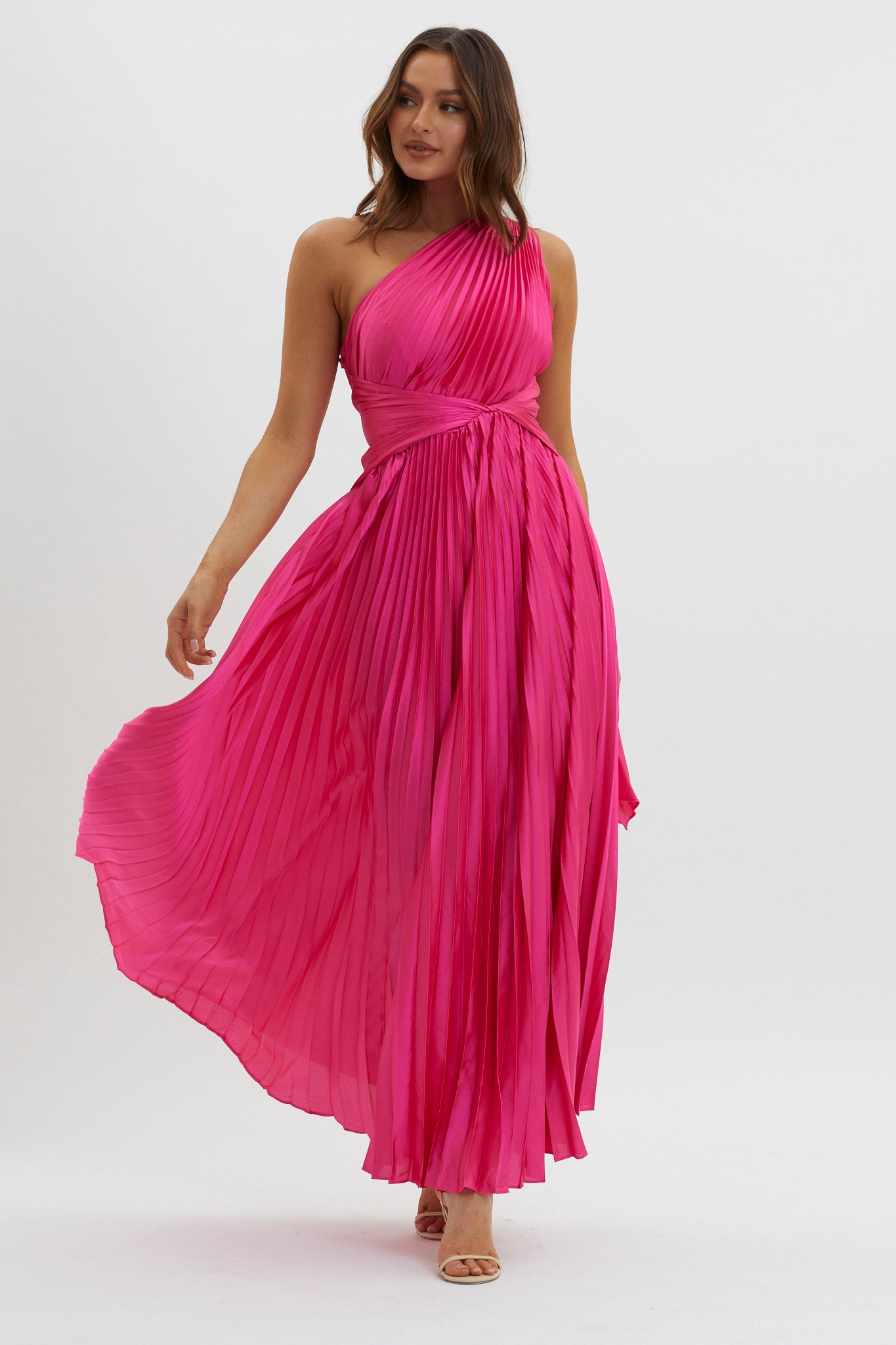 Laxmi Accordion Pleat Maxi Dress Fuchsia-Maymioy