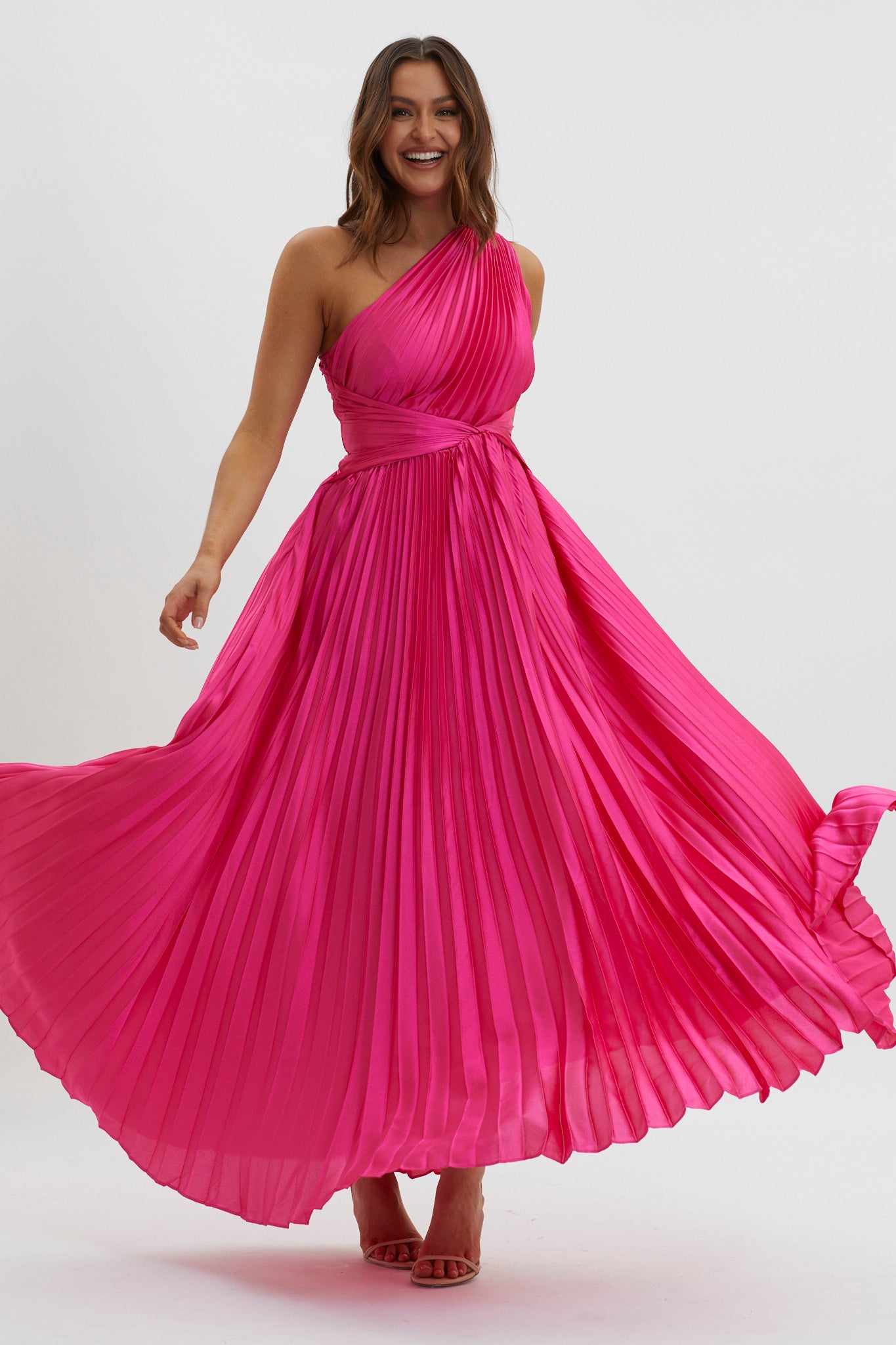 Laxmi Accordion Pleat Maxi Dress Fuchsia-Maymioy
