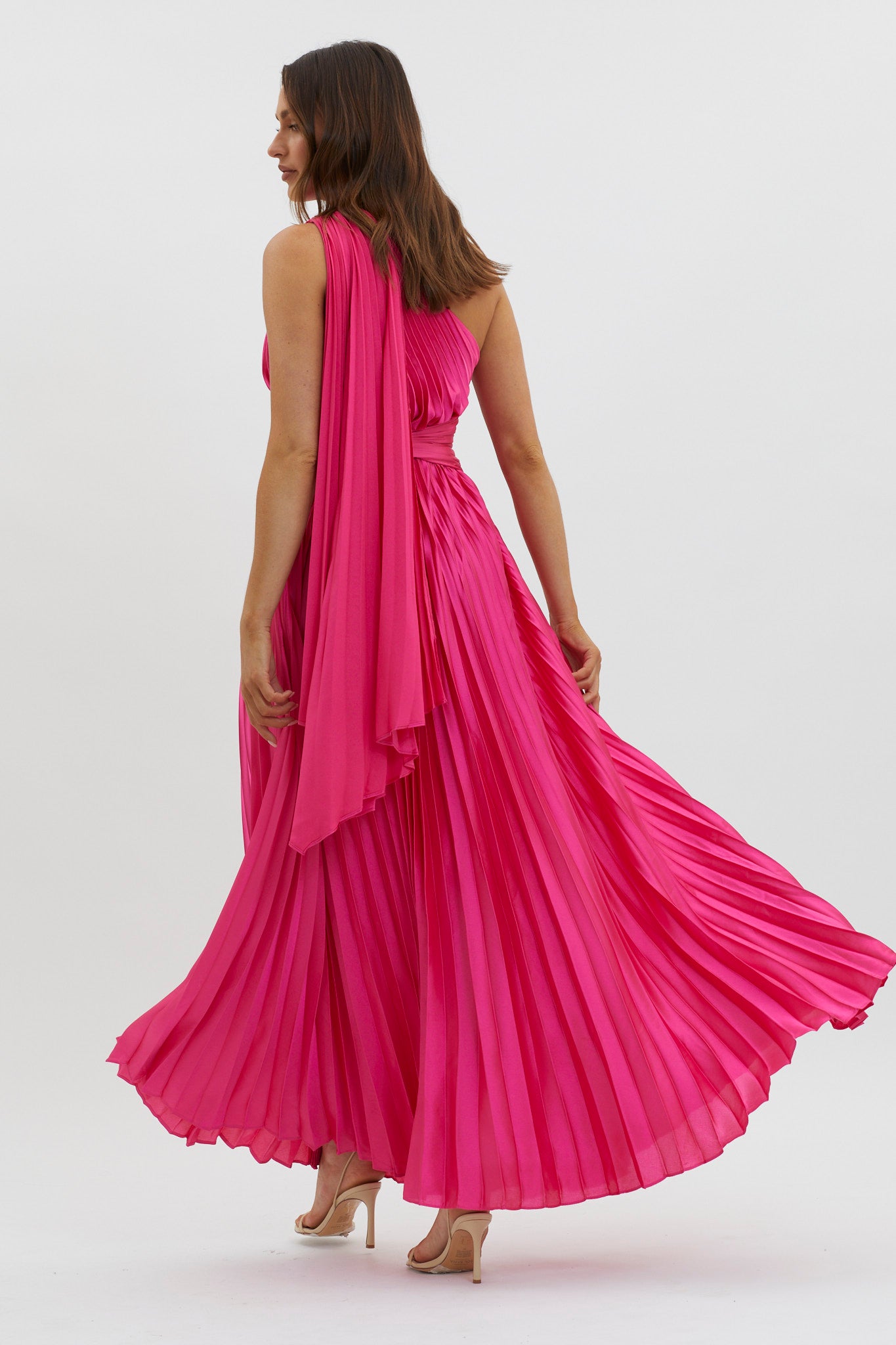 Laxmi Accordion Pleat Maxi Dress Fuchsia-Maymioy