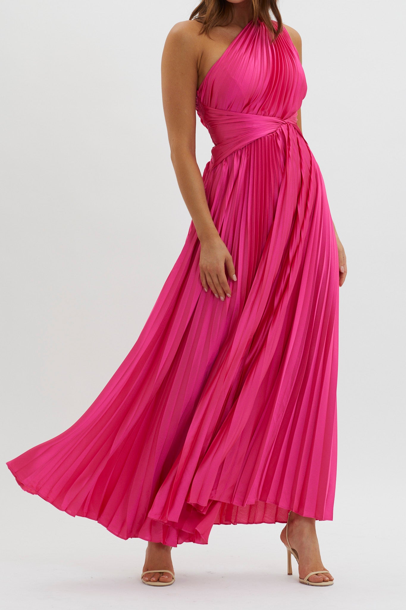 Laxmi Accordion Pleat Maxi Dress Fuchsia-Maymioy