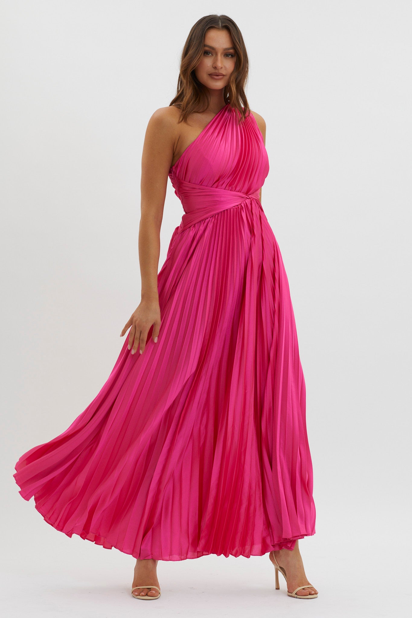 Laxmi Accordion Pleat Maxi Dress Fuchsia-Maymioy