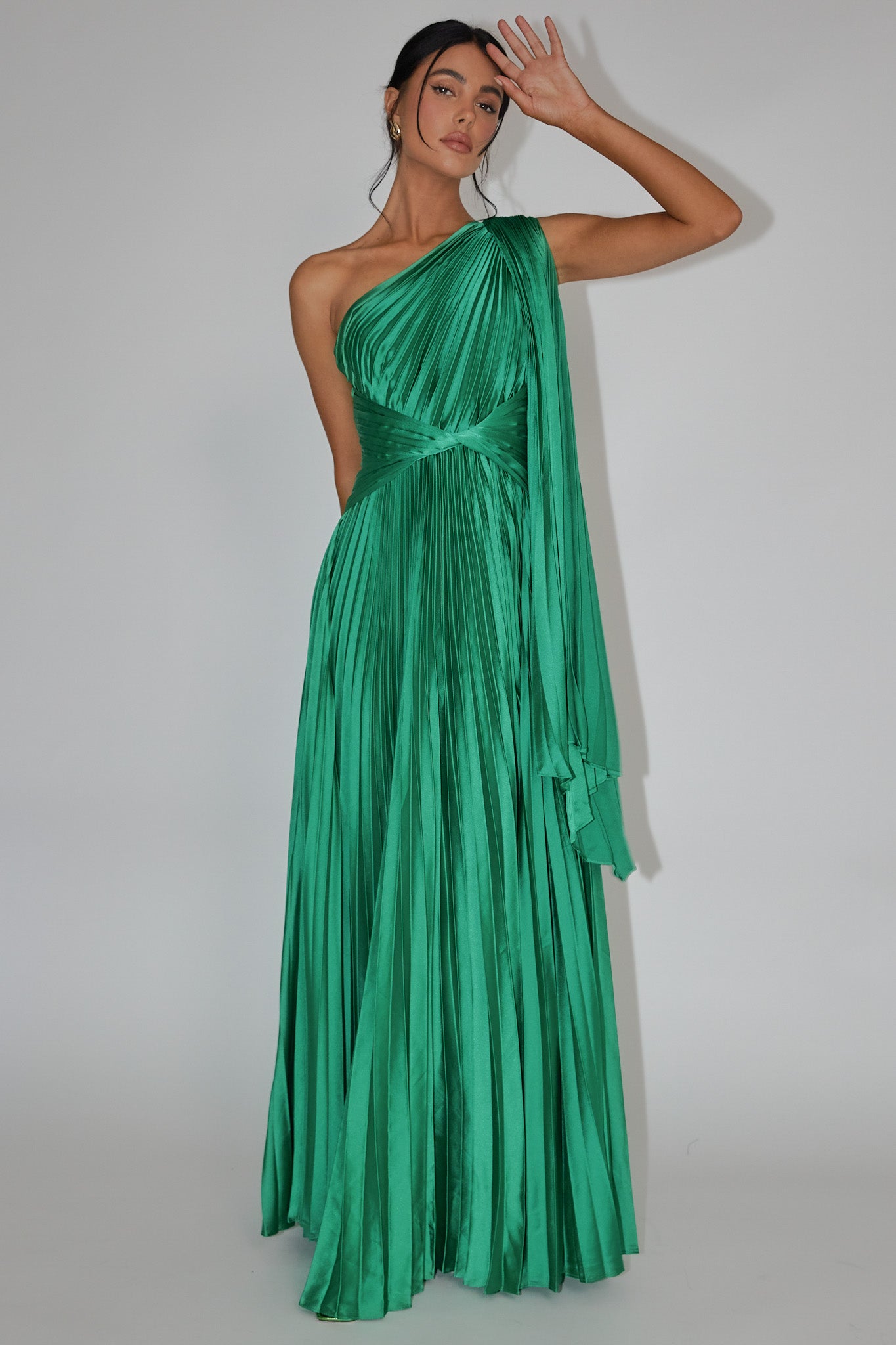 Laxmi Accordion Pleat Maxi Dress Kelly Green-Maymioy
