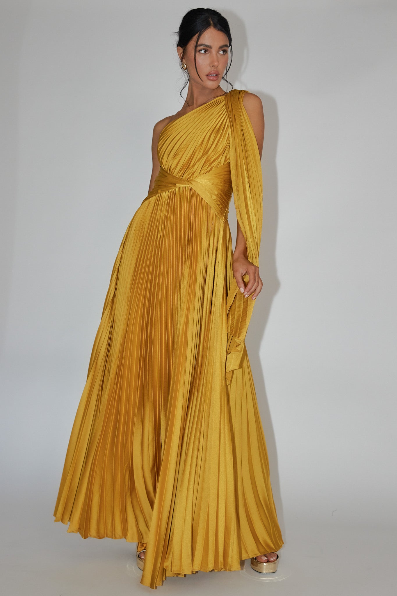 Laxmi Accordion Pleat Maxi Dress Moss-Maymioy