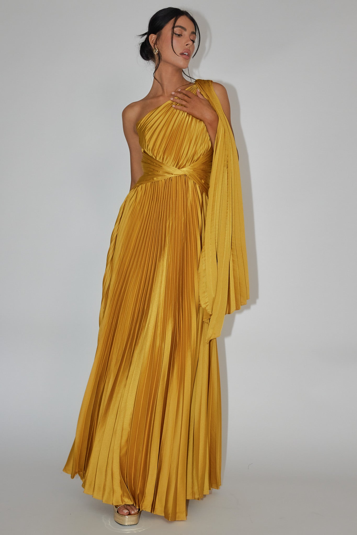 Laxmi Accordion Pleat Maxi Dress Moss-Maymioy