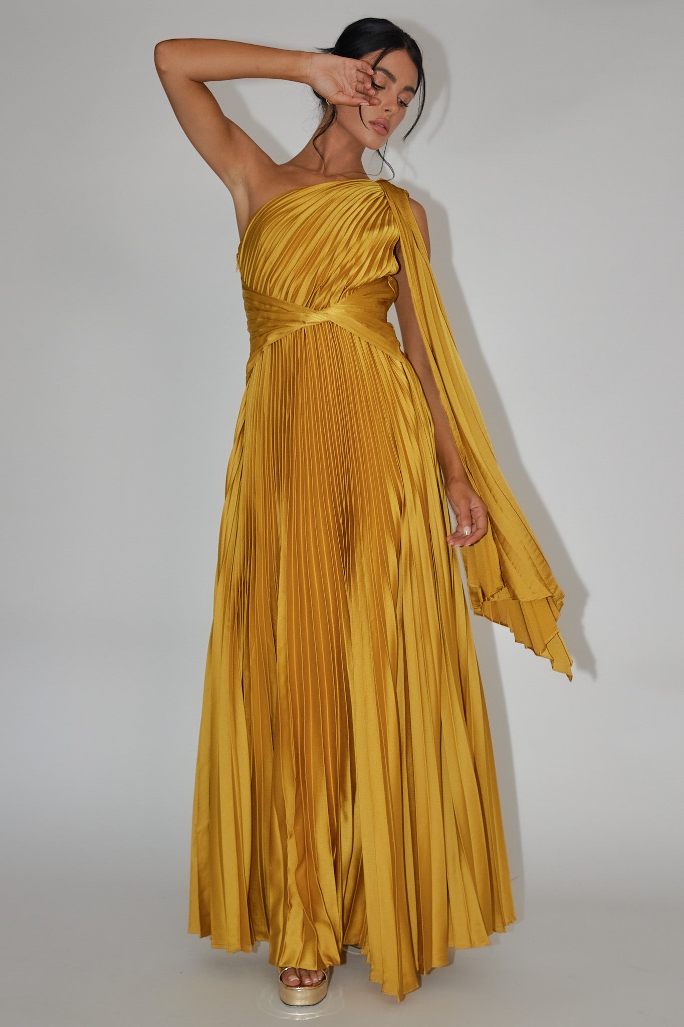Laxmi Accordion Pleat Maxi Dress Moss-Maymioy