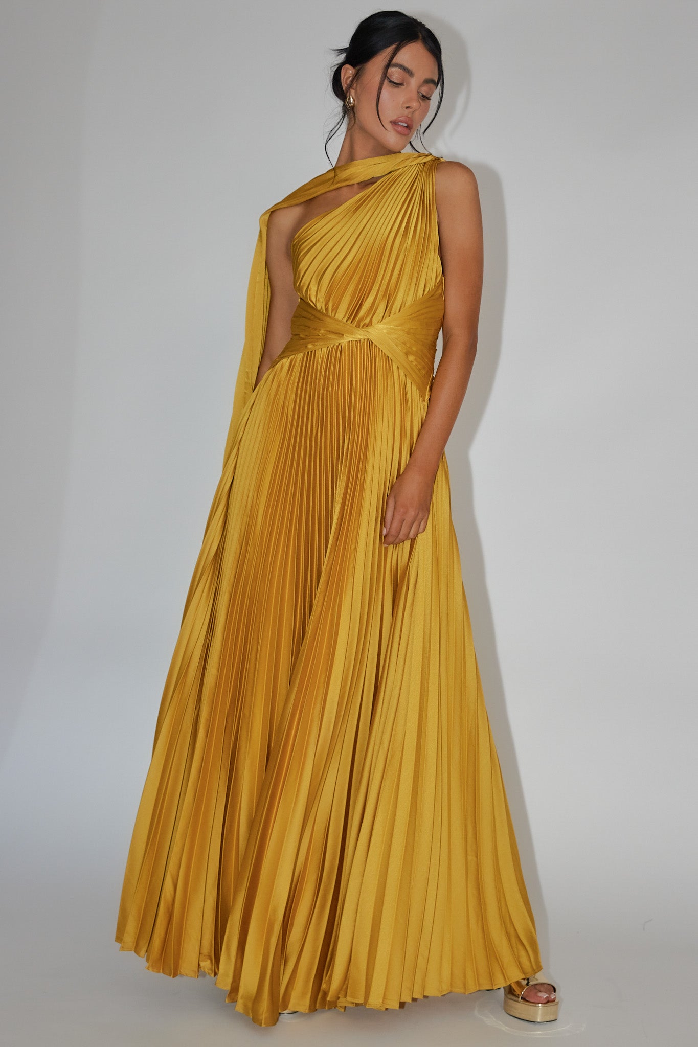 Laxmi Accordion Pleat Maxi Dress Moss-Maymioy