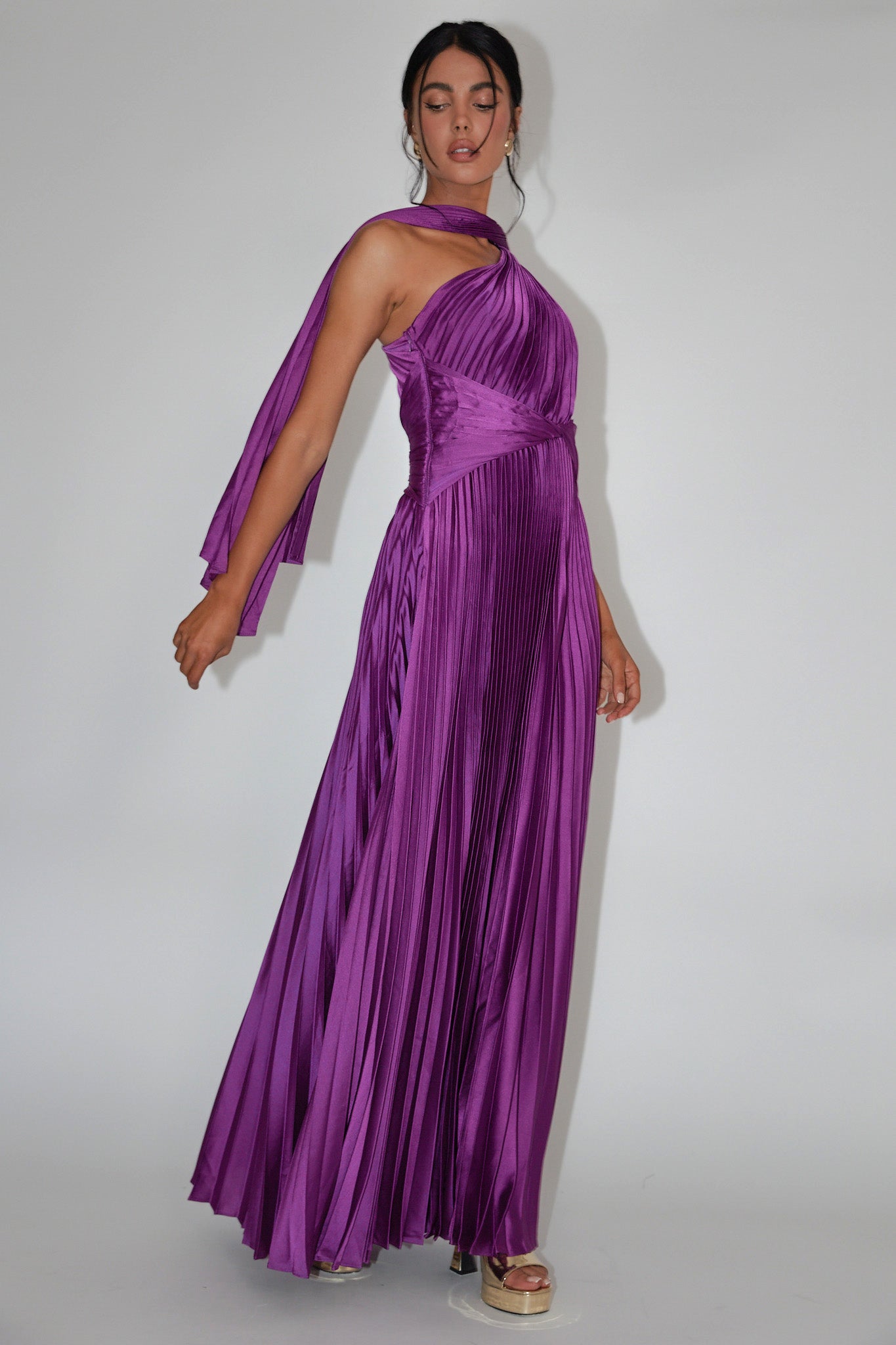 Laxmi Accordion Pleat Maxi Dress Purple-Maymioy