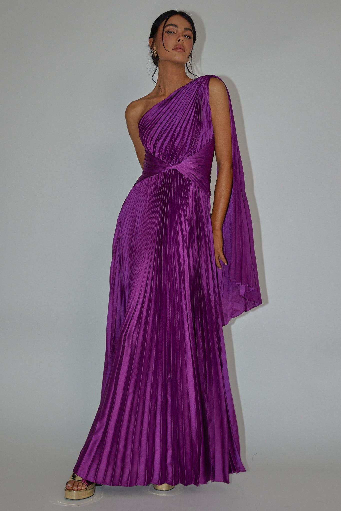 Laxmi Accordion Pleat Maxi Dress Purple-Maymioy