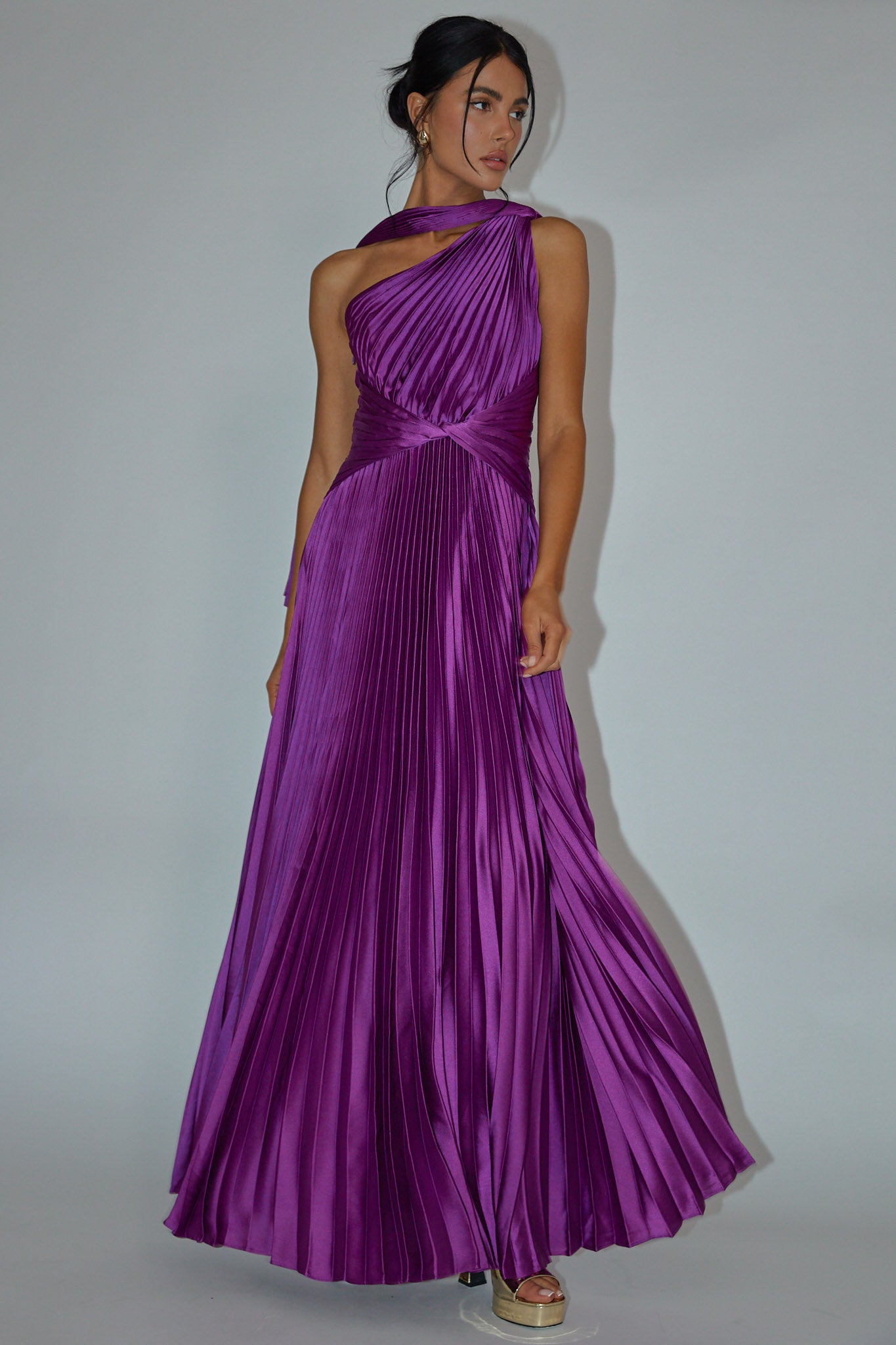 Laxmi Accordion Pleat Maxi Dress Purple-Maymioy