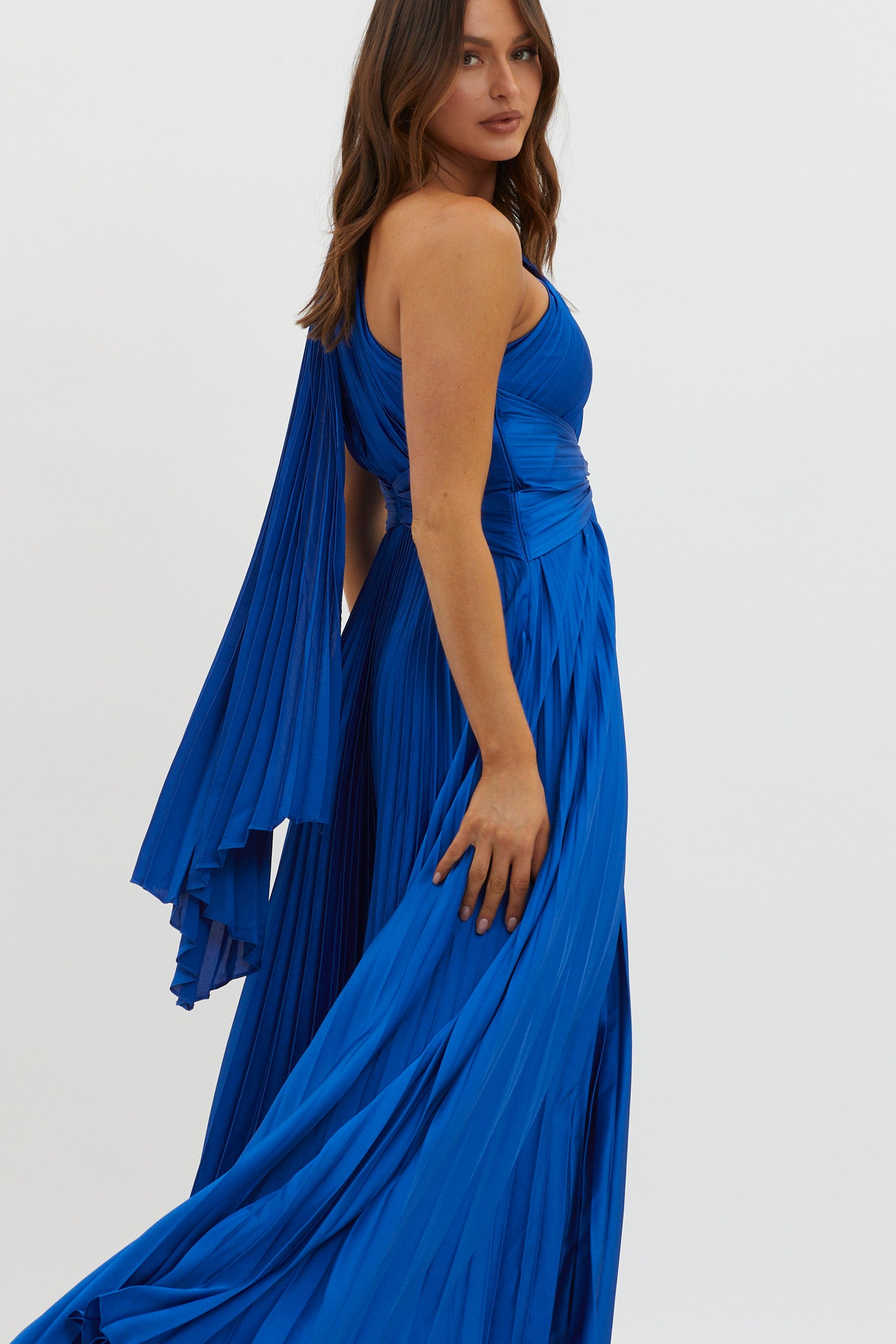 Laxmi Accordion Pleat Maxi Dress Royal Blue-Maymioy