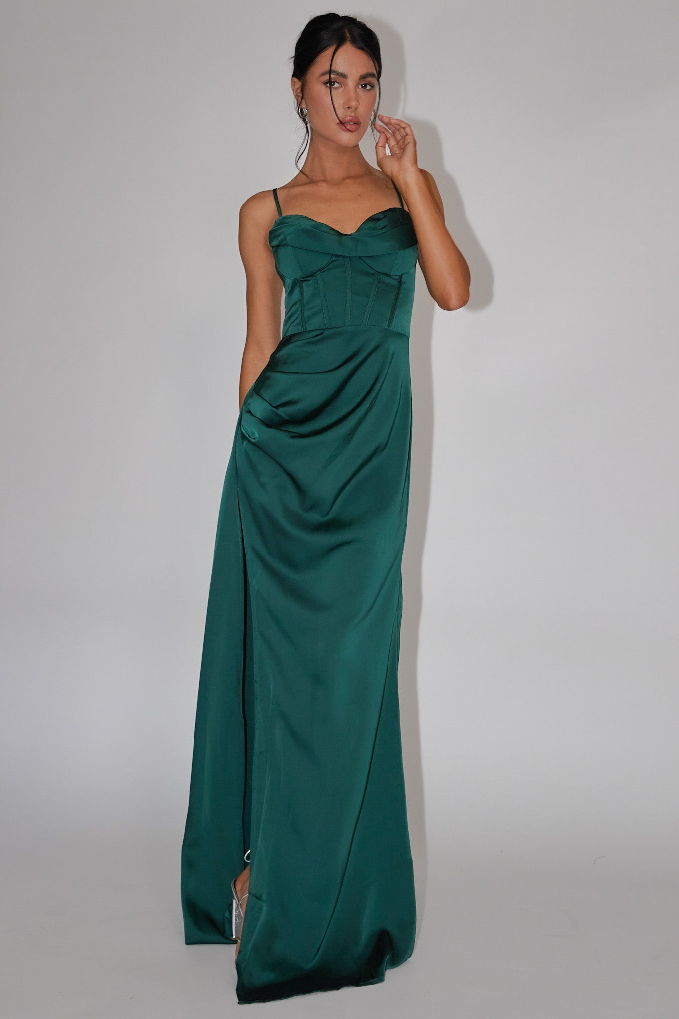 Secret Sweetheart Neckline Split Maxi Dress Hunter Green-Maymioy