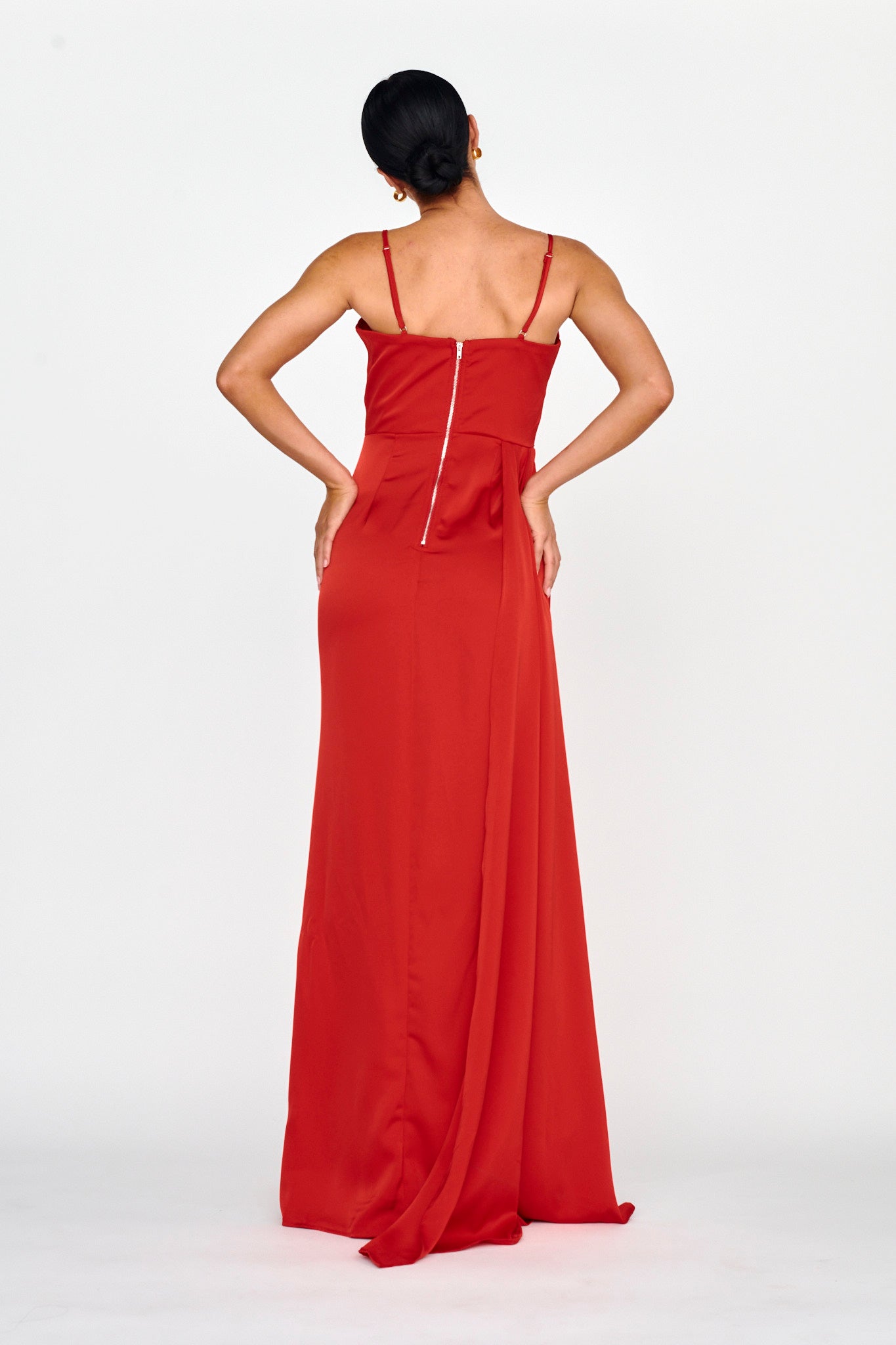 Secret Sweetheart Neckline Split Maxi Dress Red-Maymioy