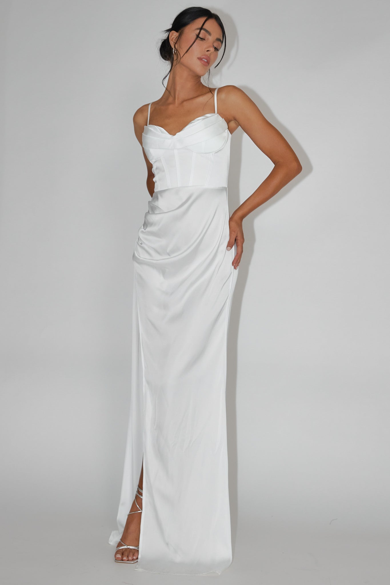 Secret Sweetheart Neckline Split Maxi Dress White-Maymioy