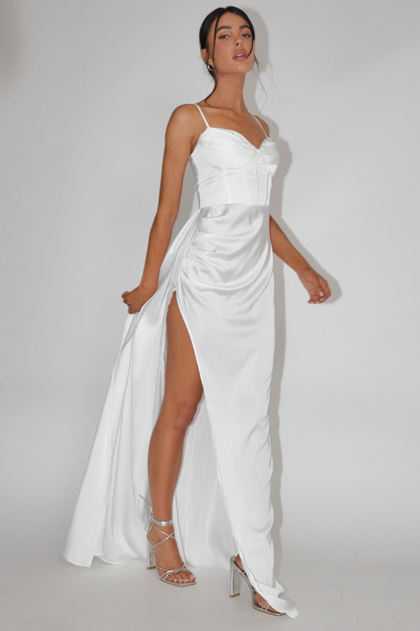 Secret Sweetheart Neckline Split Maxi Dress White-Maymioy