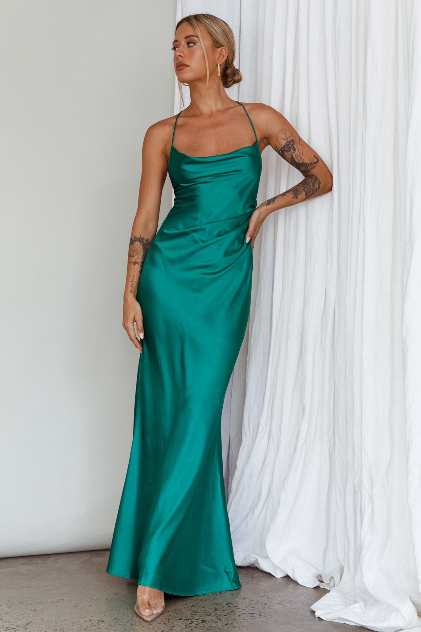 Palma Low Back Strappy Maxi Dress Emerald-Maymioy