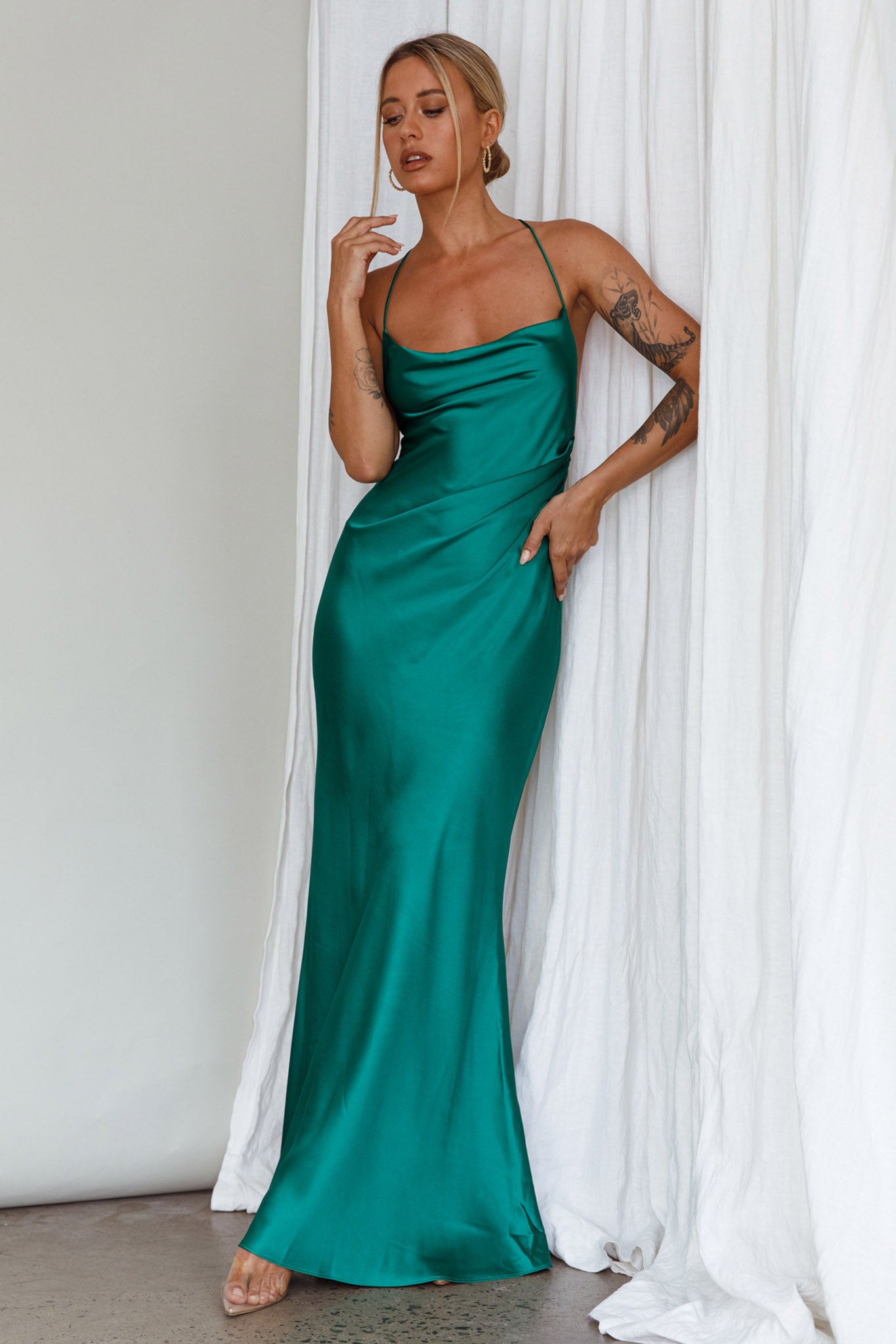 Palma Low Back Strappy Maxi Dress Emerald-Maymioy