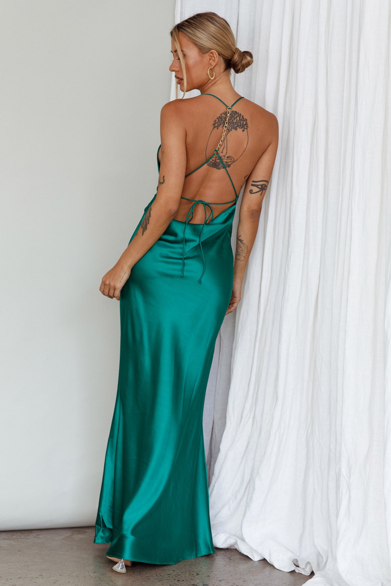 Palma Low Back Strappy Maxi Dress Emerald-Maymioy