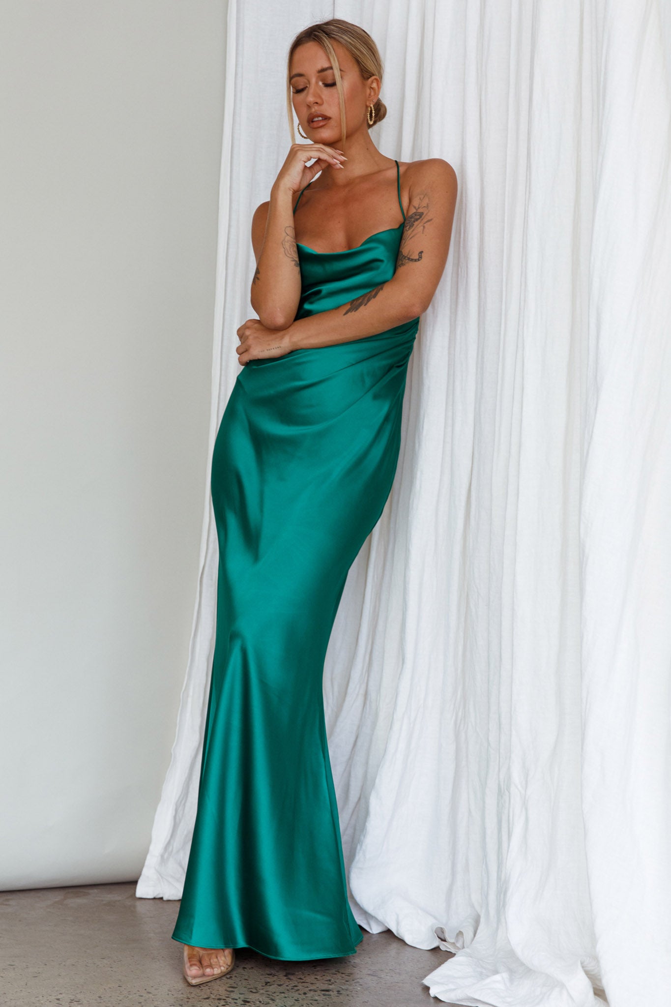Palma Low Back Strappy Maxi Dress Emerald-Maymioy