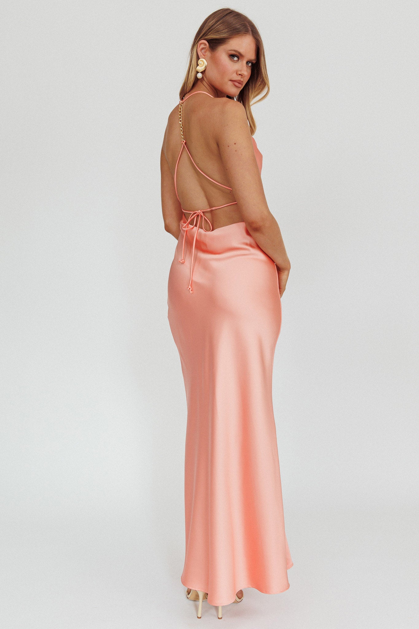 Palma Low Back Strappy Maxi Dress Peach-Maymioy