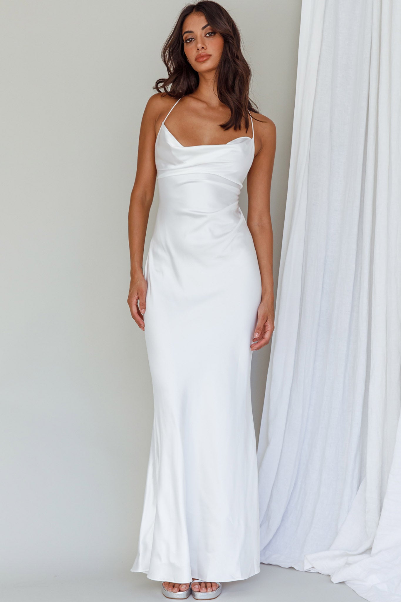 Palma Low Back Strappy Maxi Dress White-Maymioy