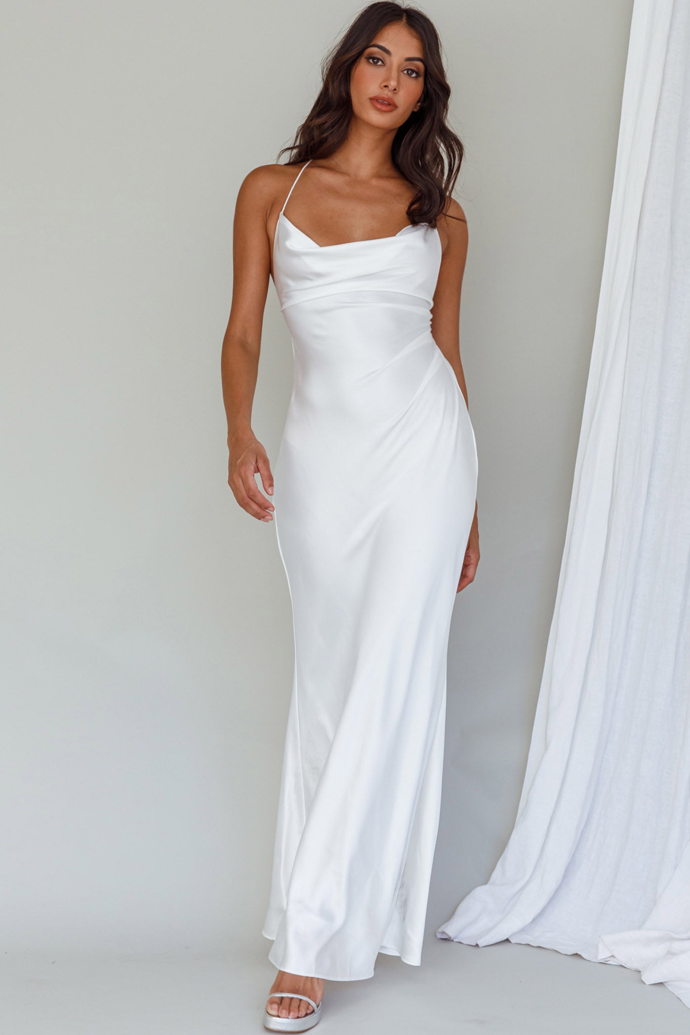 Palma Low Back Strappy Maxi Dress White-Maymioy