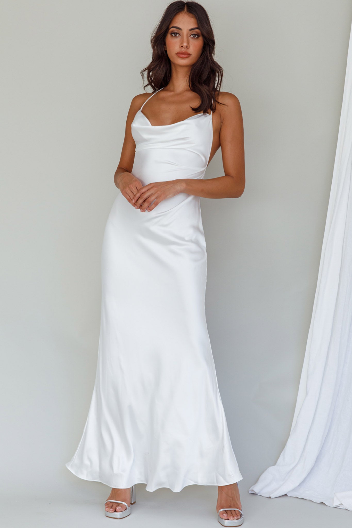 Palma Low Back Strappy Maxi Dress White-Maymioy