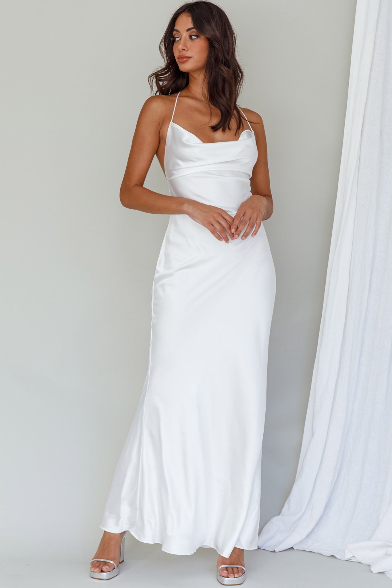 Palma Low Back Strappy Maxi Dress White-Maymioy