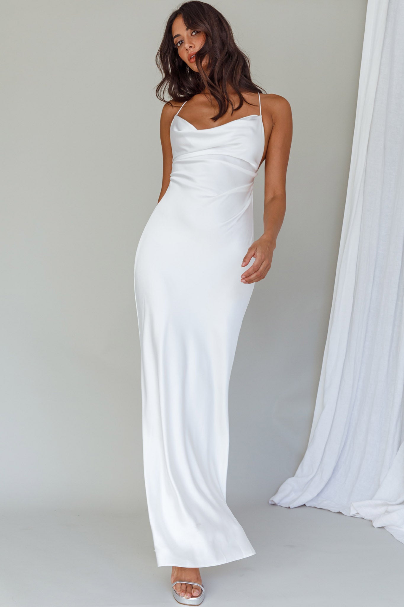 Palma Low Back Strappy Maxi Dress White-Maymioy