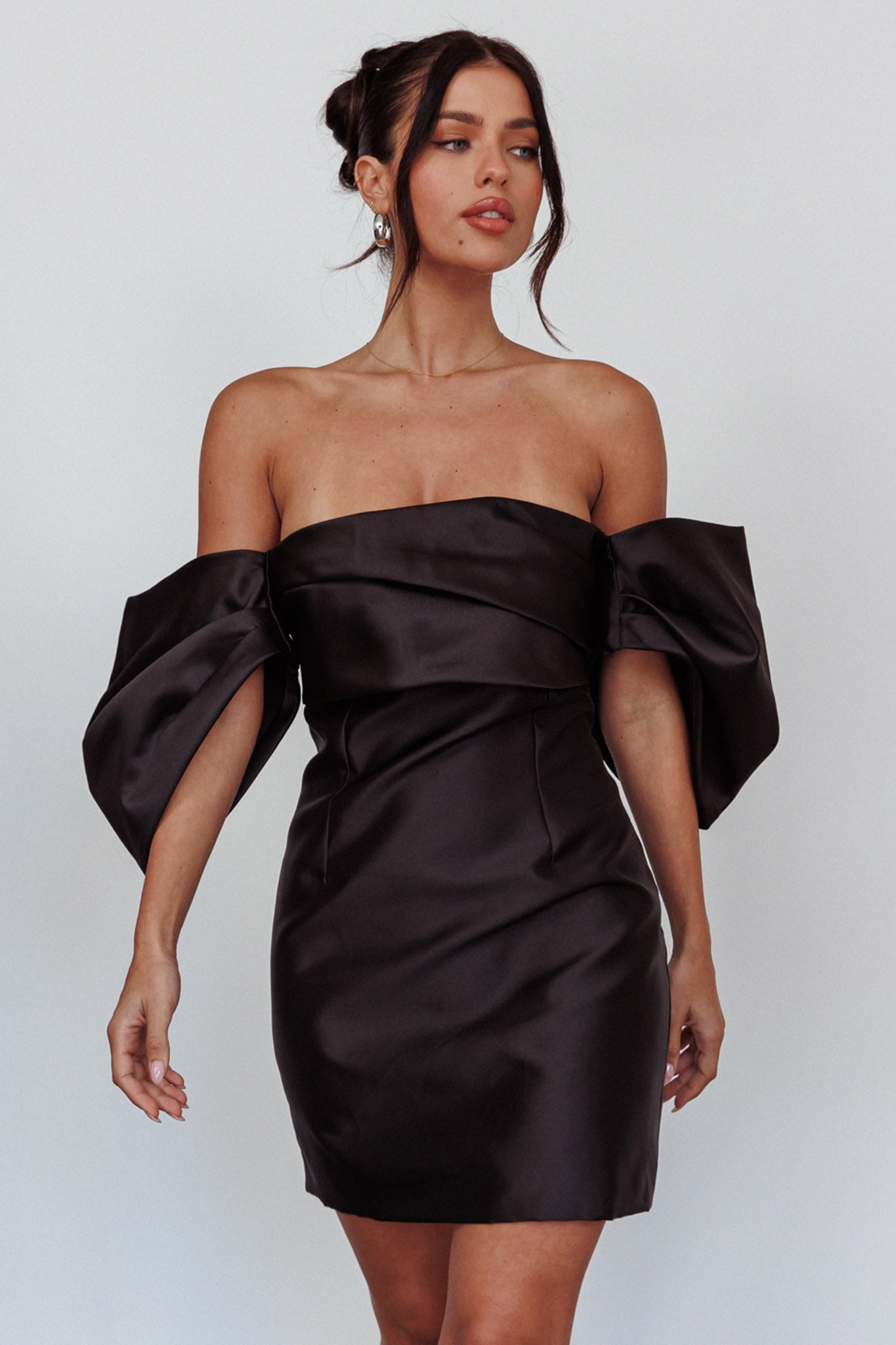 Magnolia Off-Shoulder Mini Dress Black-Maymioy