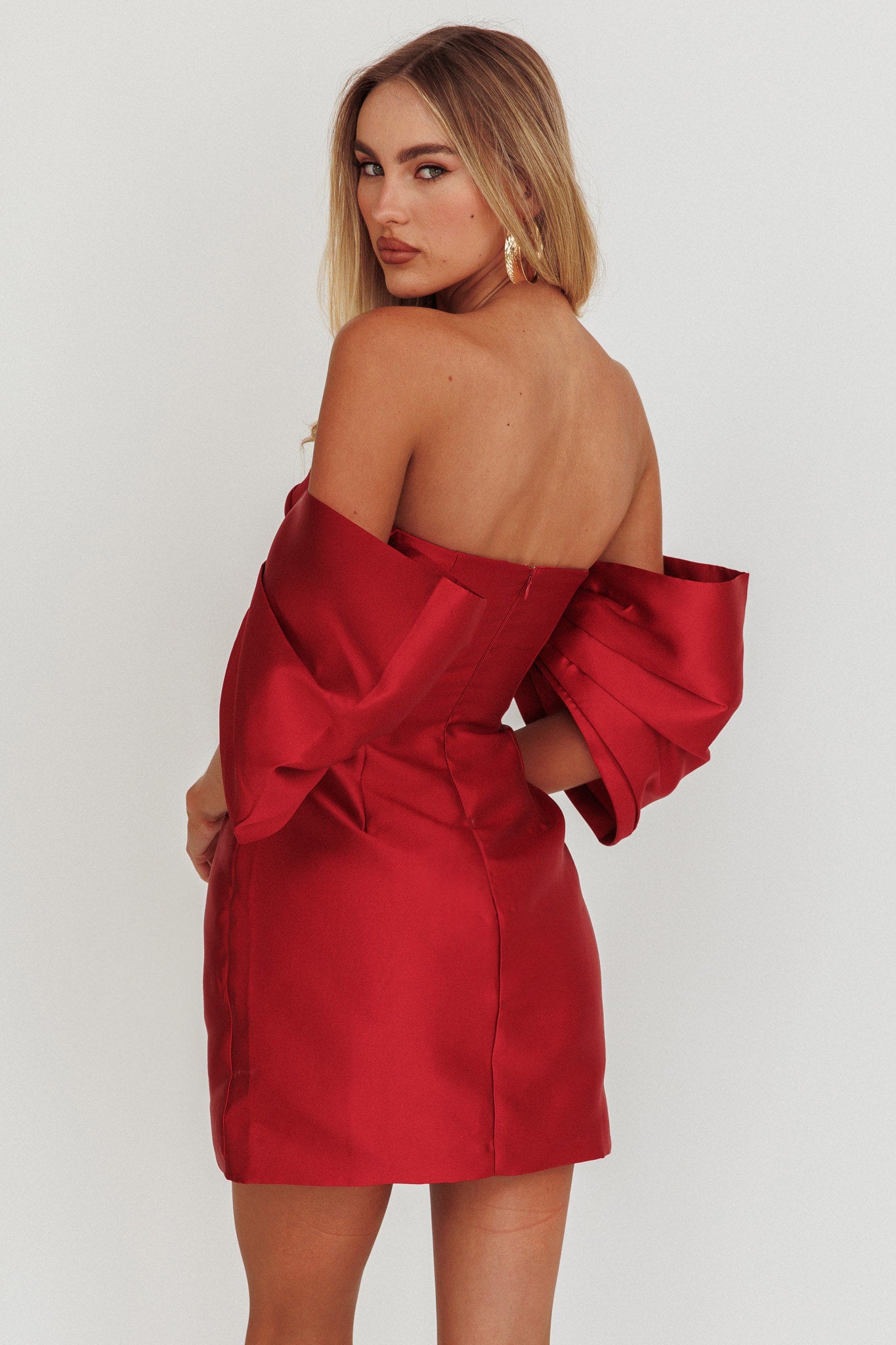 Magnolia Off-Shoulder Mini Dress Wine-Maymioy