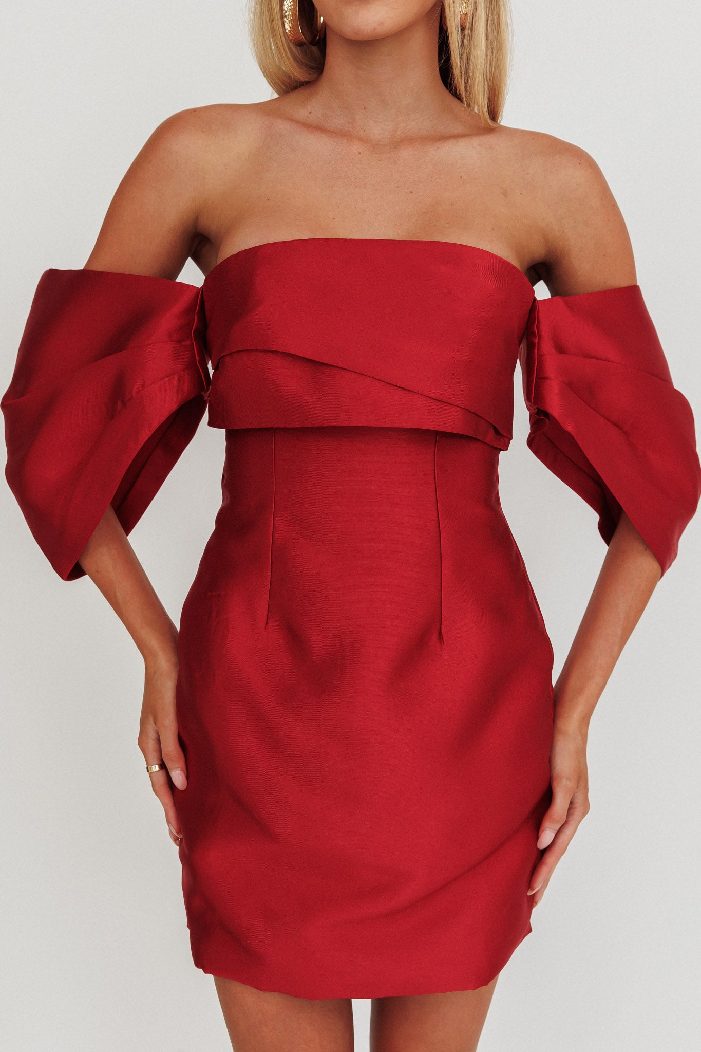 Magnolia Off-Shoulder Mini Dress Wine-Maymioy