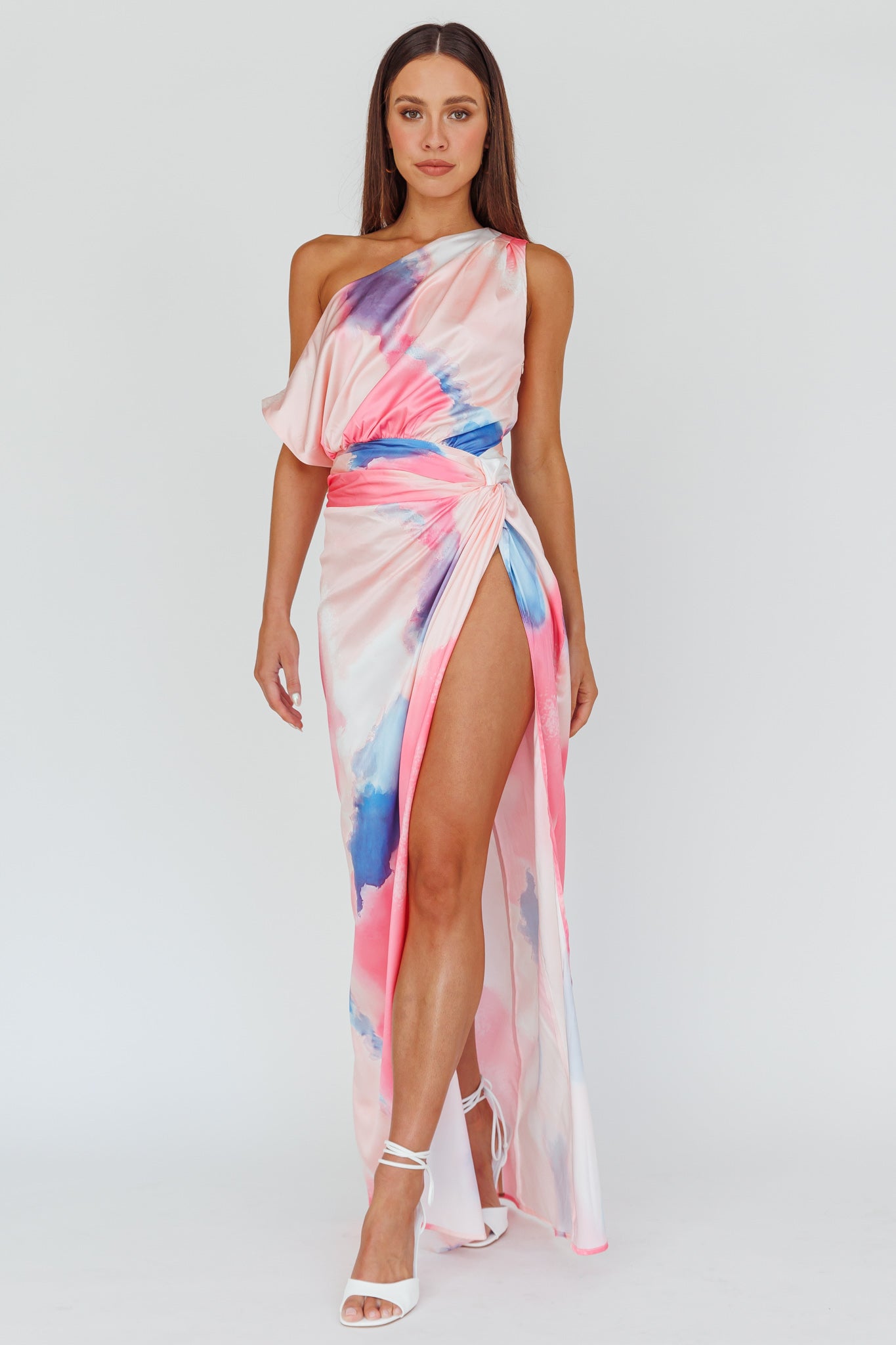 Charm Me Thigh Split Maxi Dress Pink/Blue-Maymioy