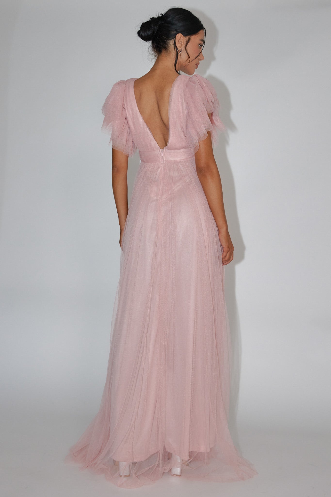 Heaven's Love Deep V-Neck Tulle Maxi Dress Blush-Maymioy
