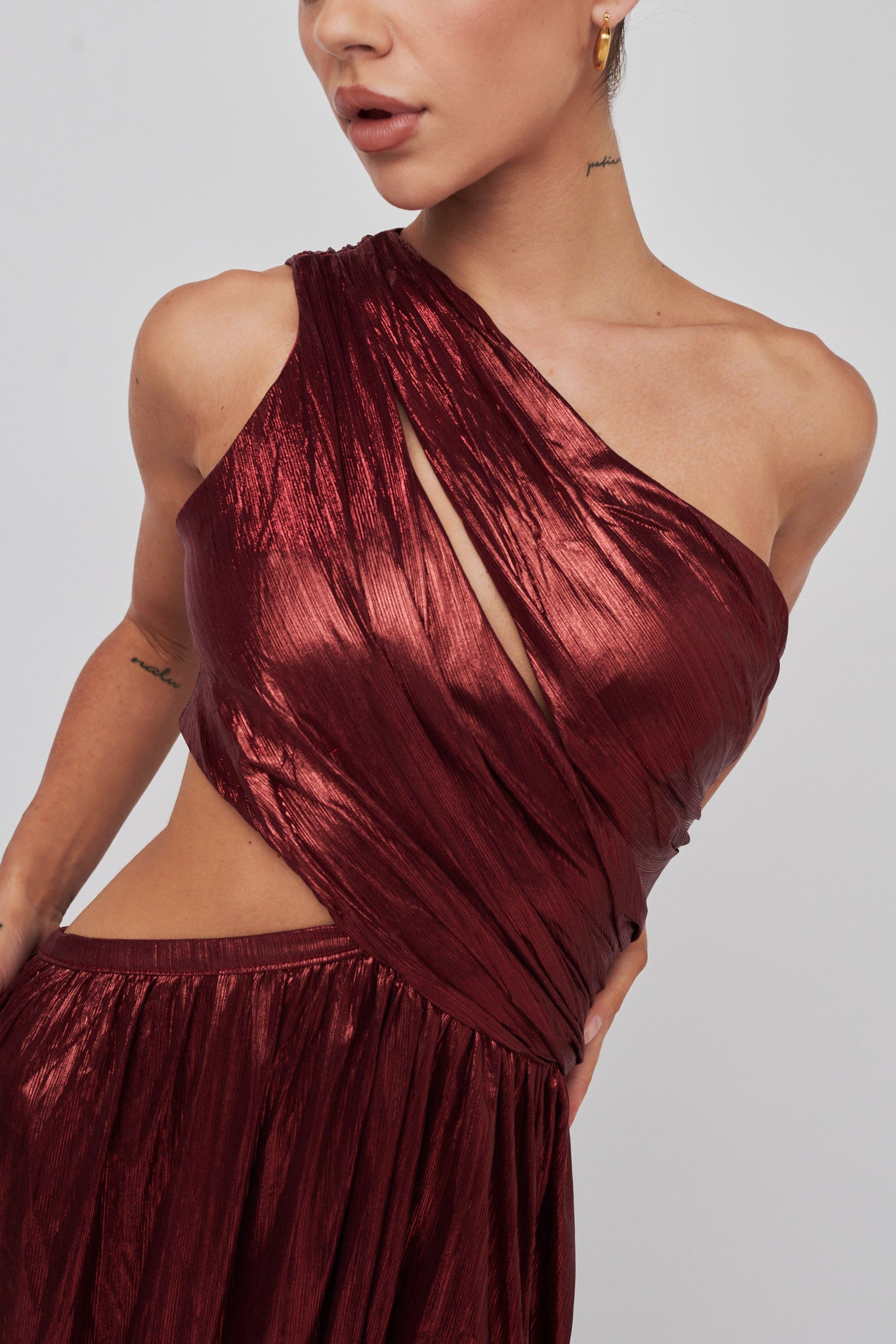 Fortuna One Shoulder Split Maxi Dress Wine-Maymioy