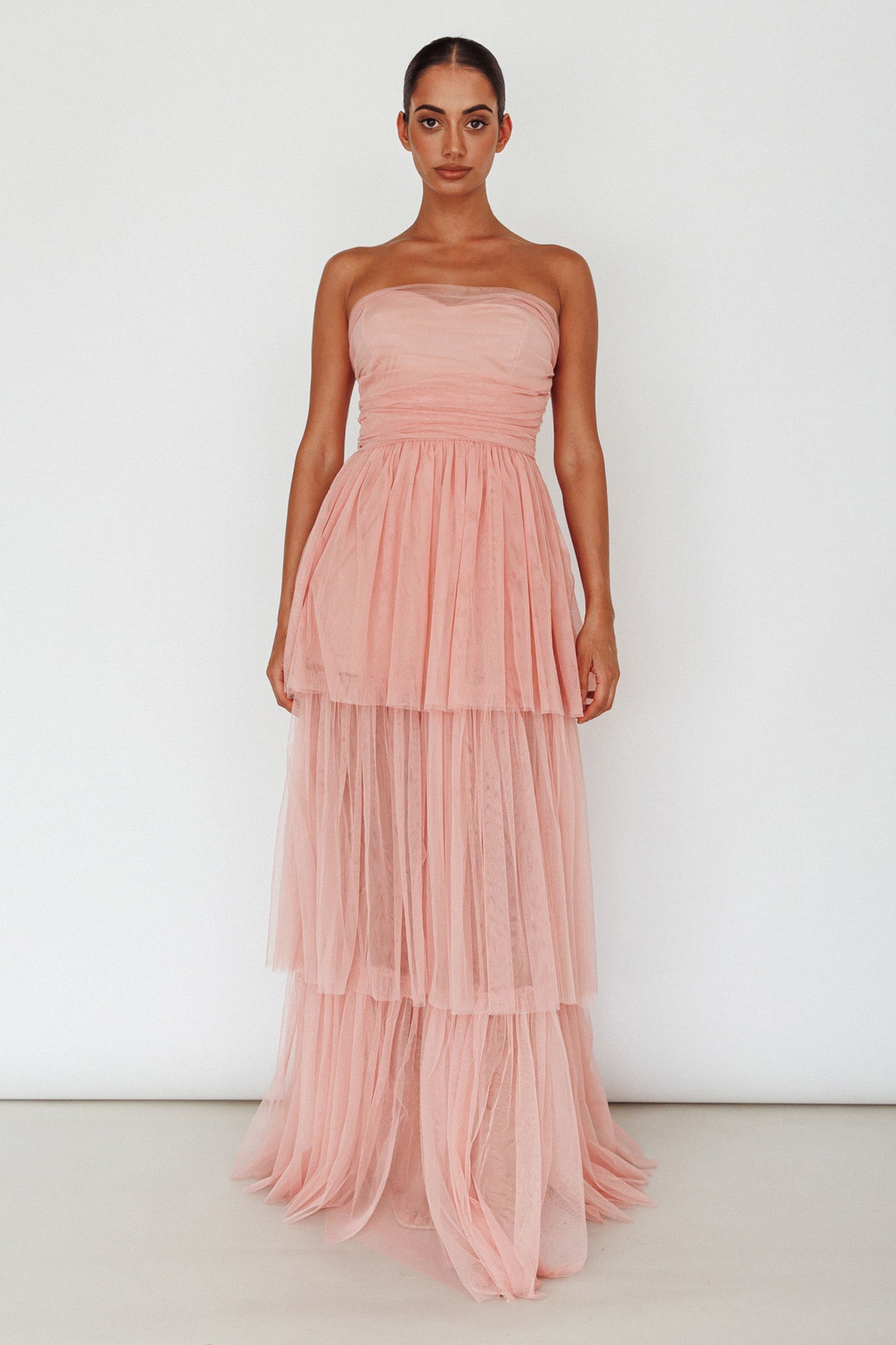 Haeven Tiered Strapless Maxi Dress Blush-Maymioy