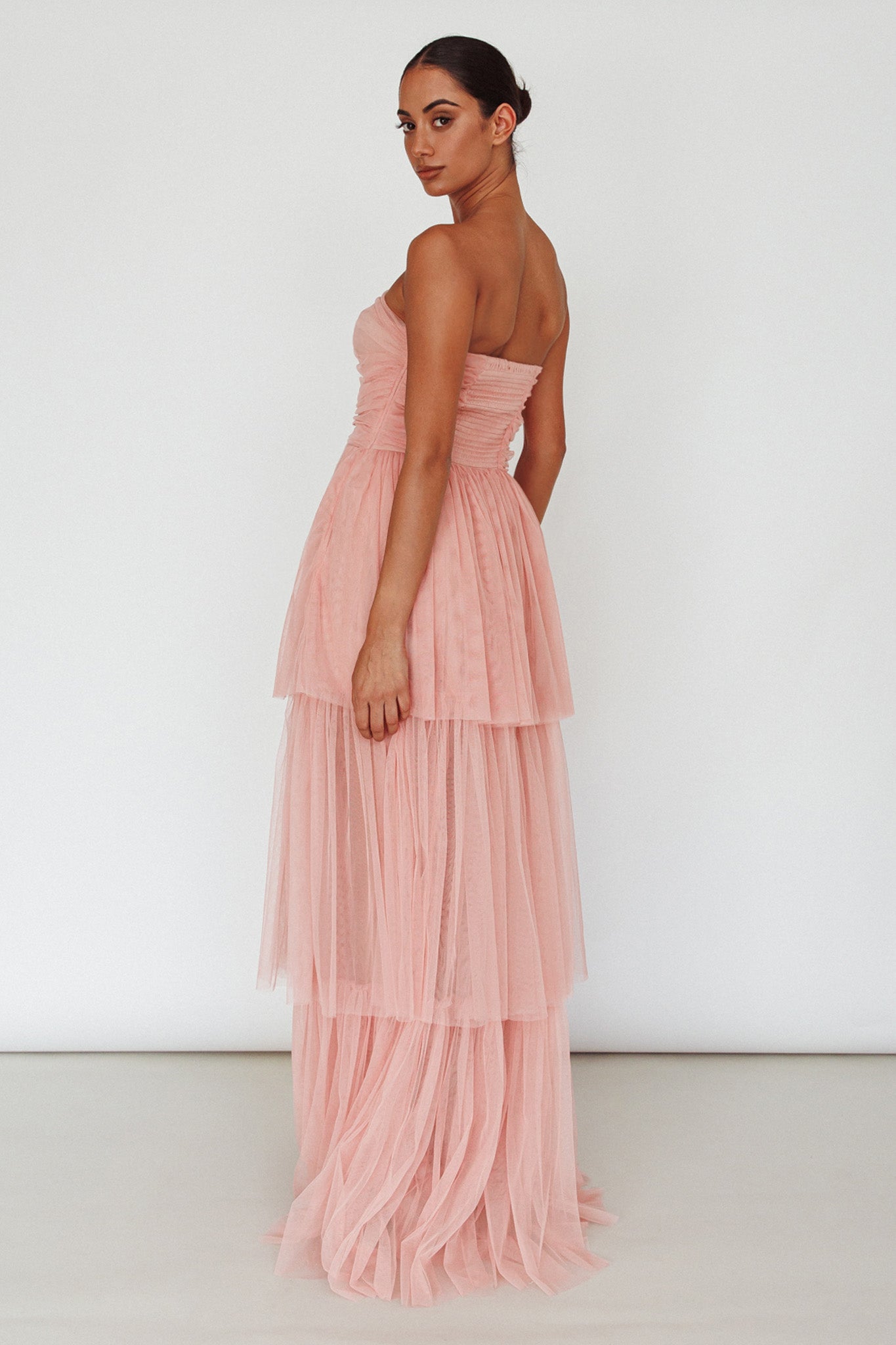 Haeven Tiered Strapless Maxi Dress Blush-Maymioy