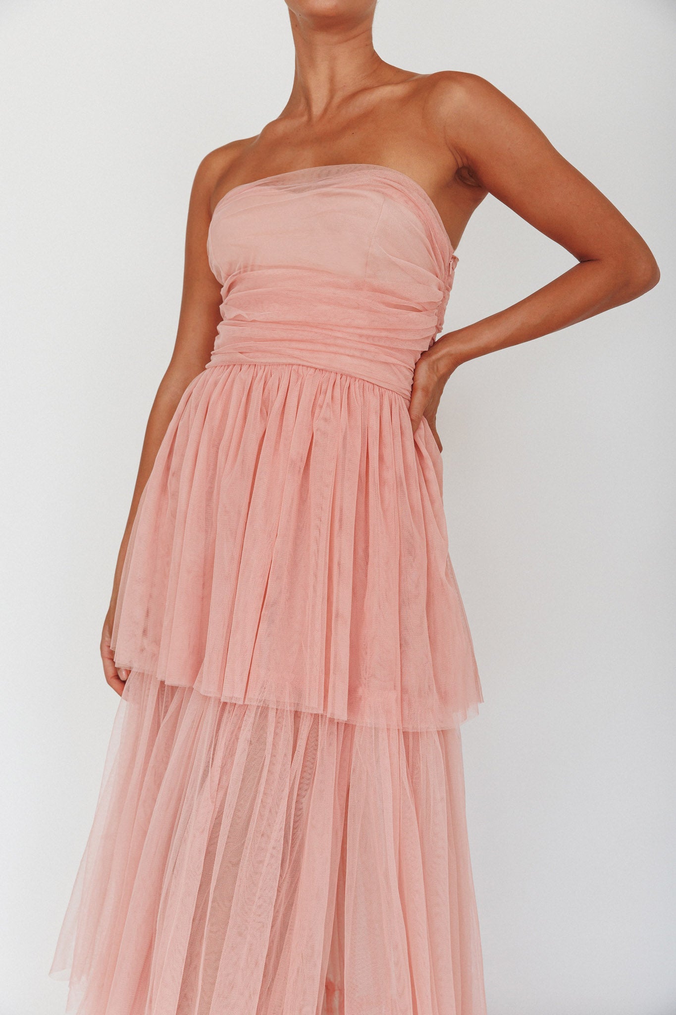 Haeven Tiered Strapless Maxi Dress Blush-Maymioy