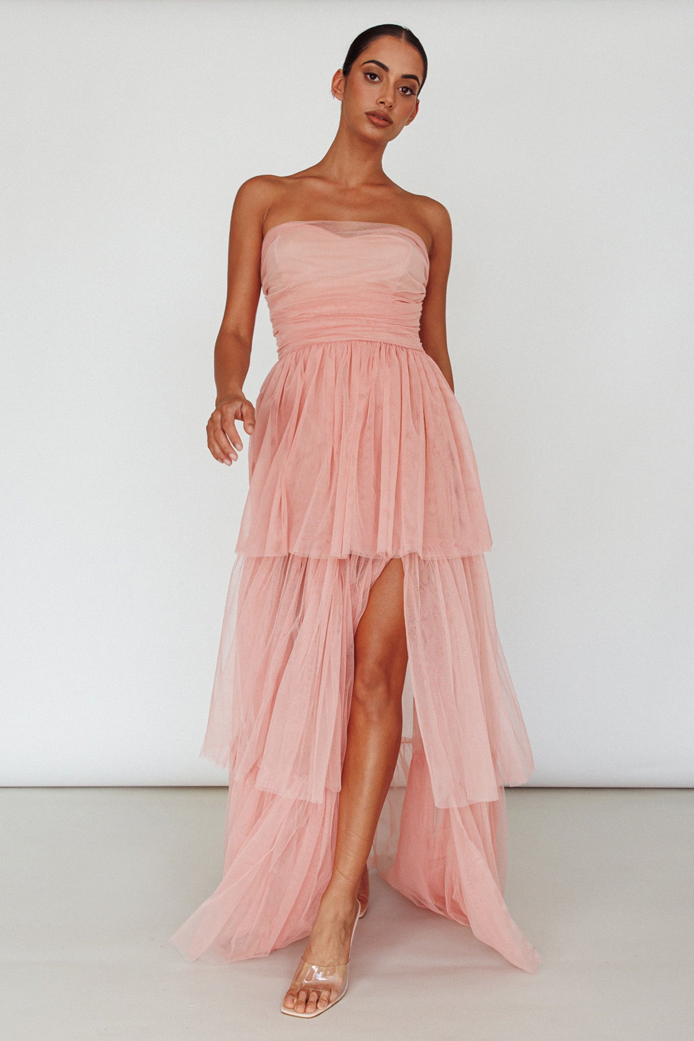 Haeven Tiered Strapless Maxi Dress Blush-Maymioy