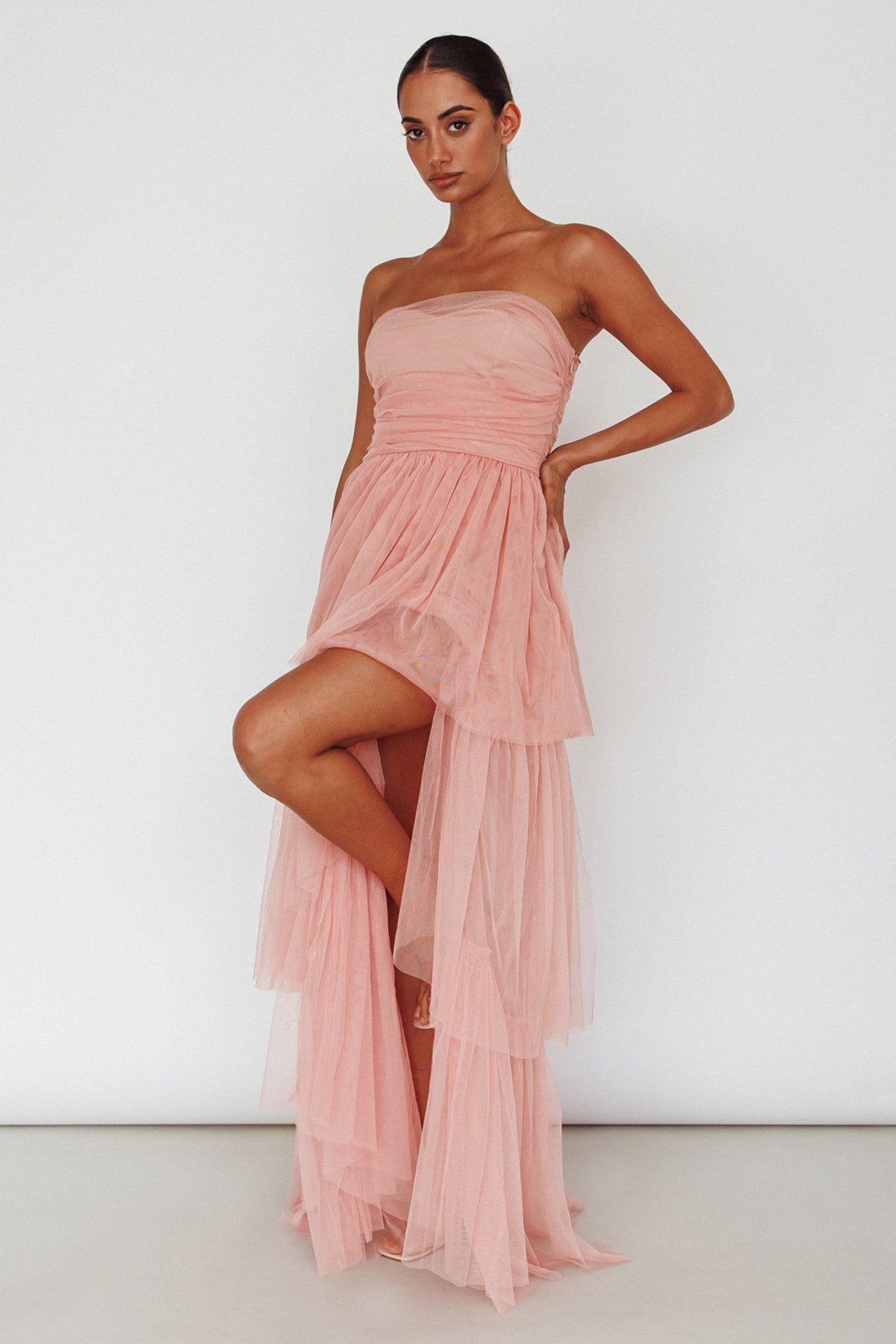 Haeven Tiered Strapless Maxi Dress Blush-Maymioy