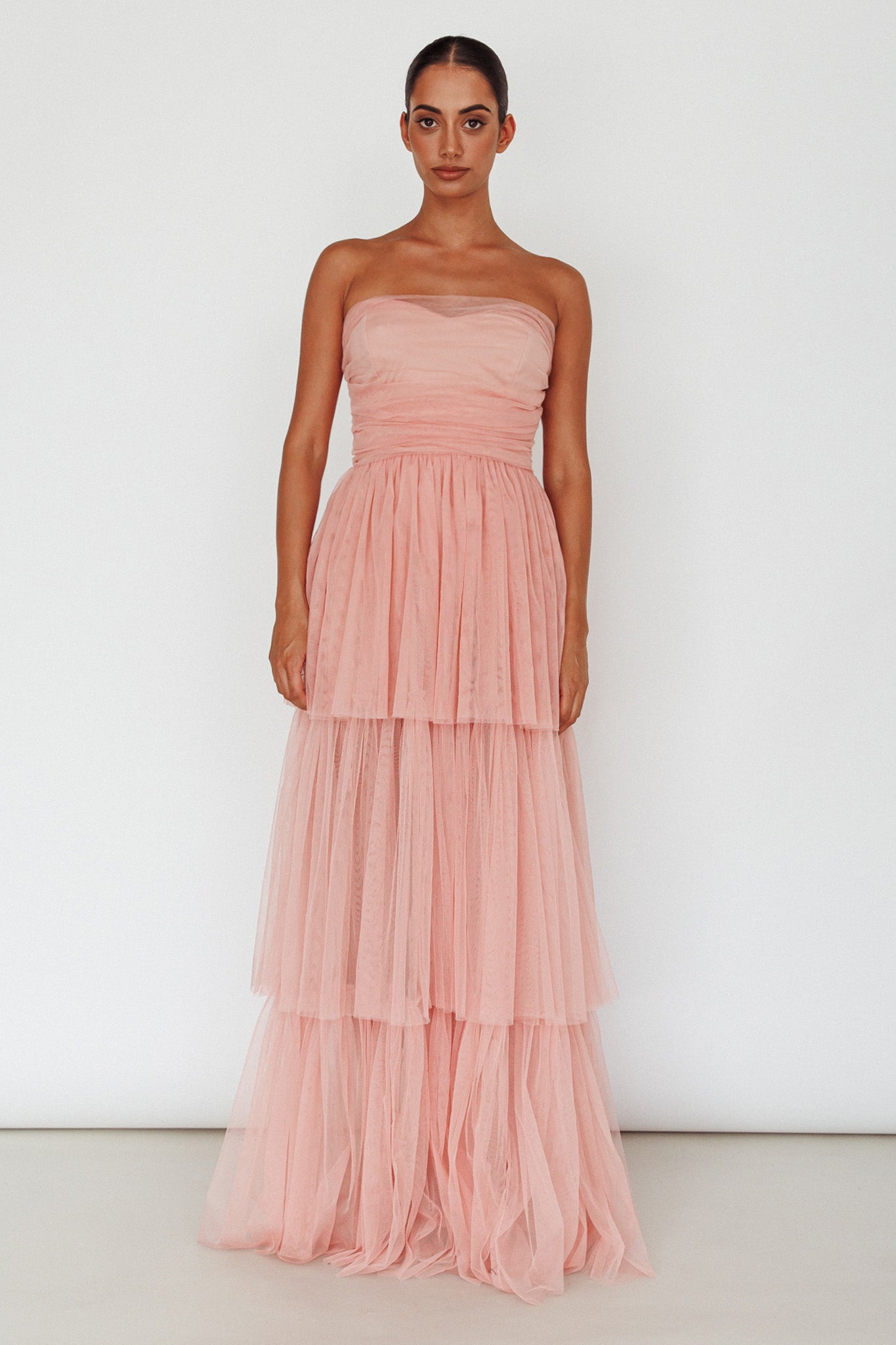 Haeven Tiered Strapless Maxi Dress Blush-Maymioy