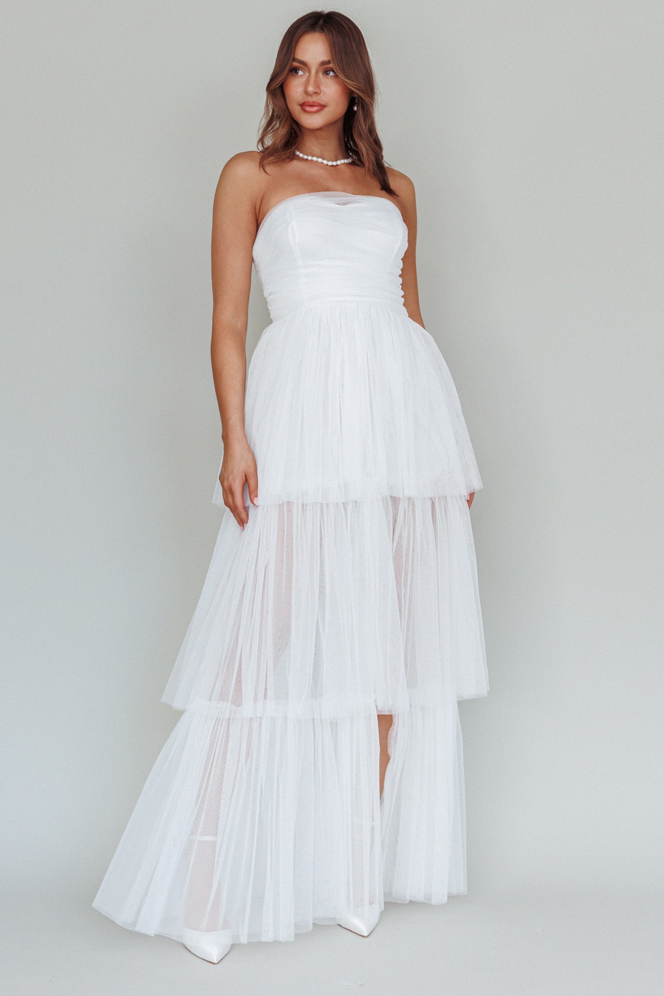 Haeven Tiered Strapless Maxi Dress White-Maymioy