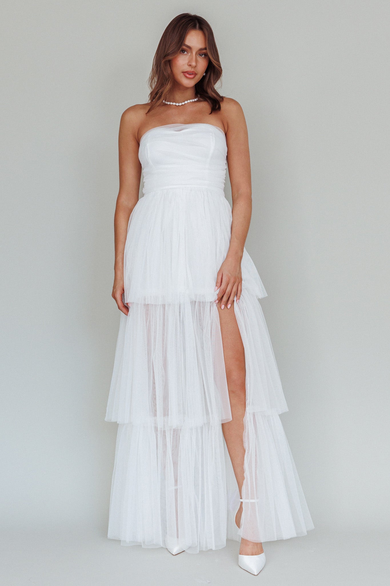 Haeven Tiered Strapless Maxi Dress White-Maymioy