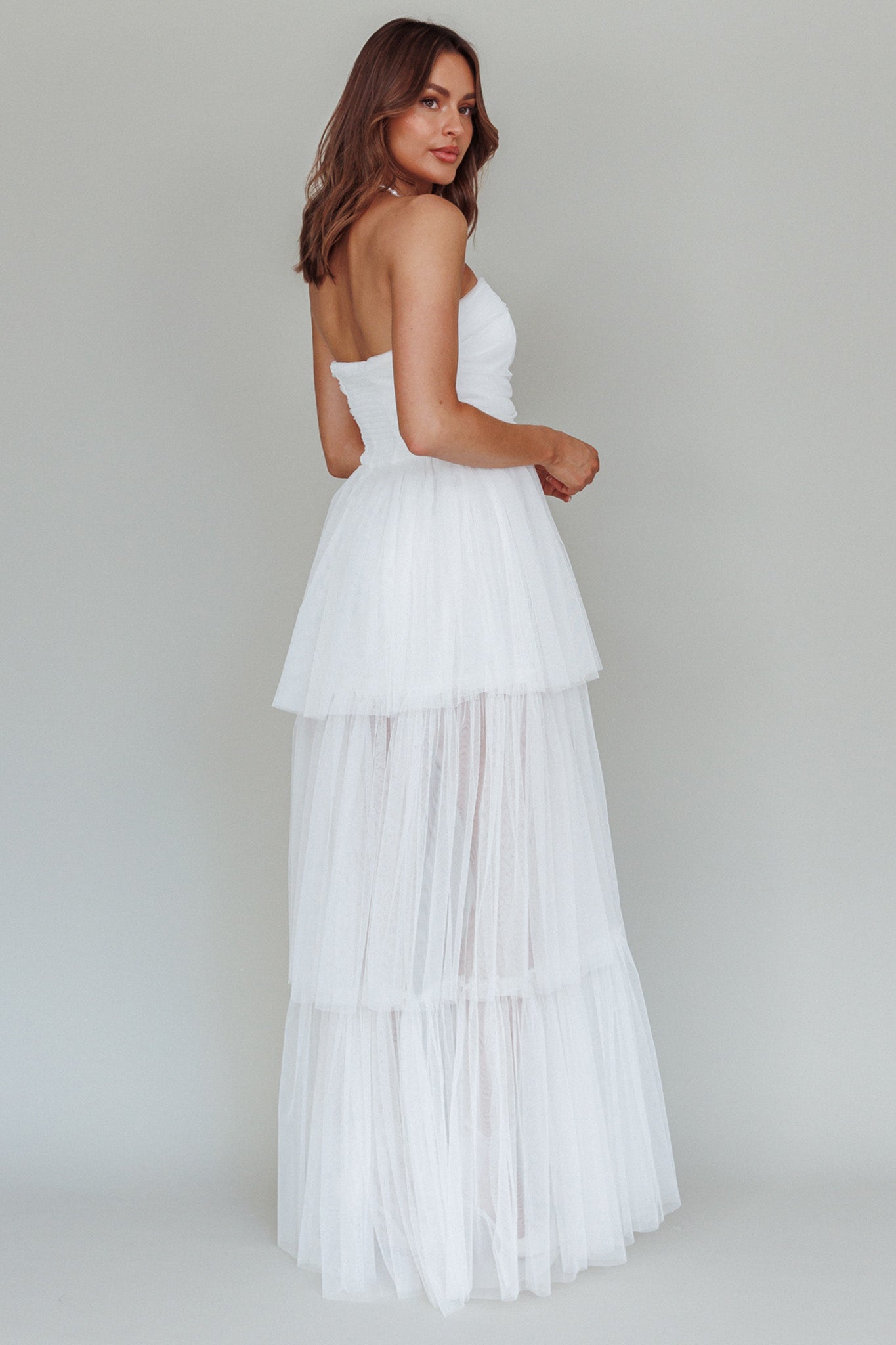 Haeven Tiered Strapless Maxi Dress White-Maymioy