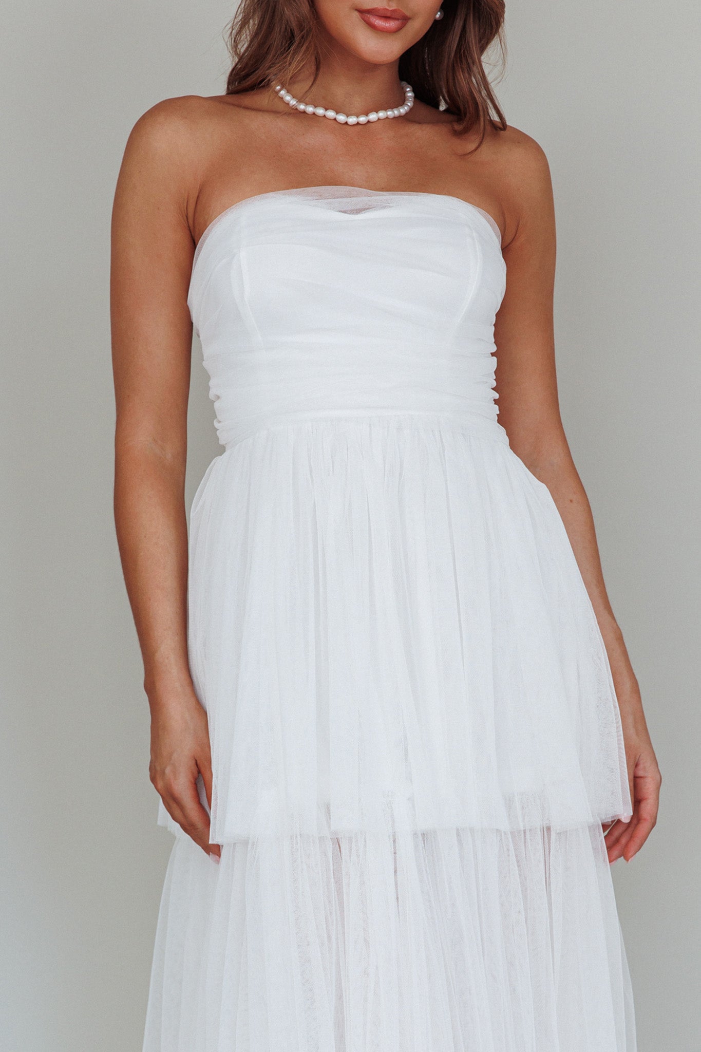 Haeven Tiered Strapless Maxi Dress White-Maymioy