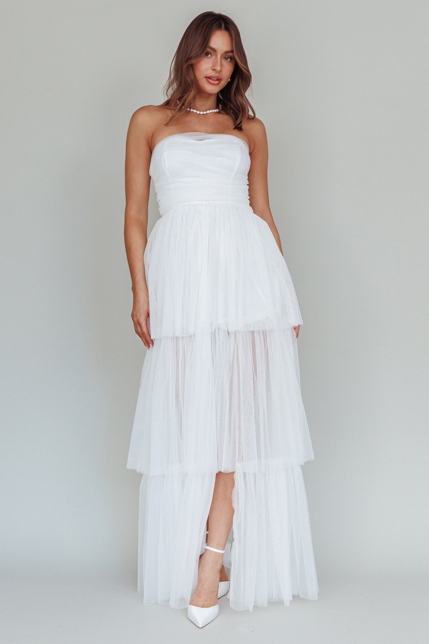 Haeven Tiered Strapless Maxi Dress White-Maymioy