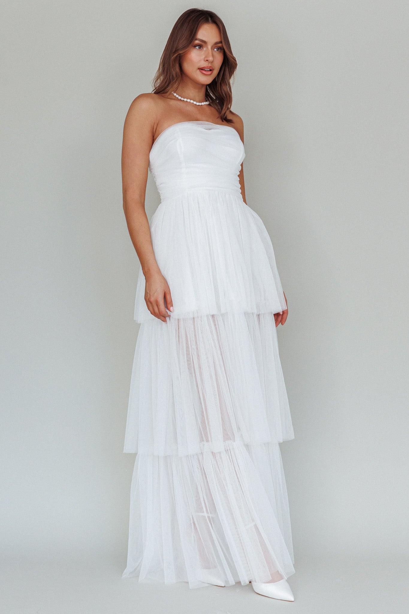 Haeven Tiered Strapless Maxi Dress White-Maymioy