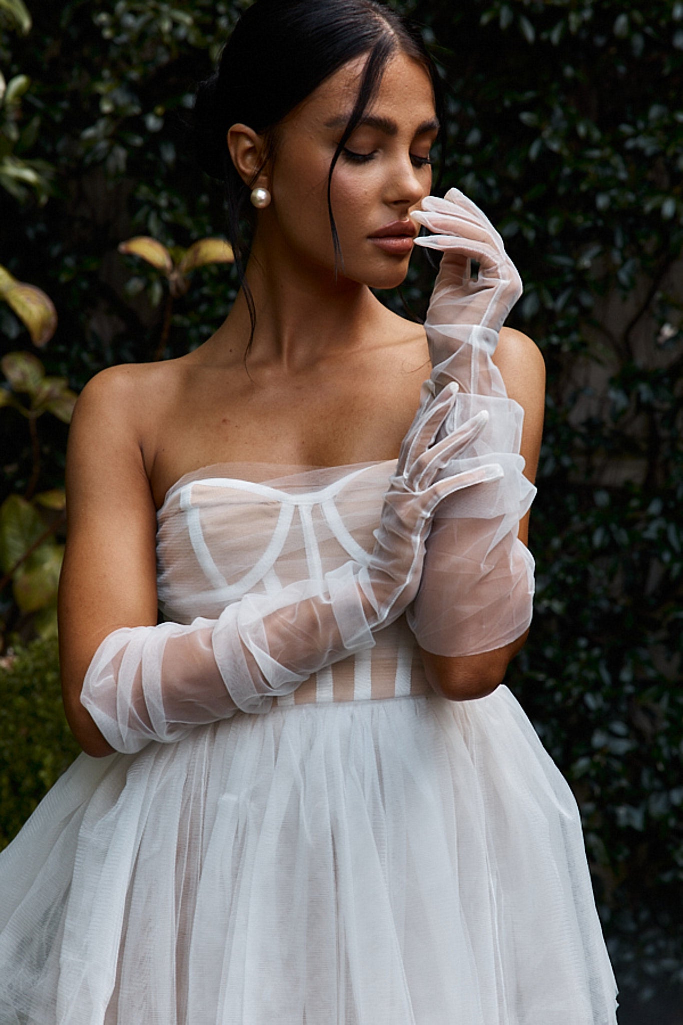Trinni Layered Mesh High-Low Dress White/Nude-Maymioy