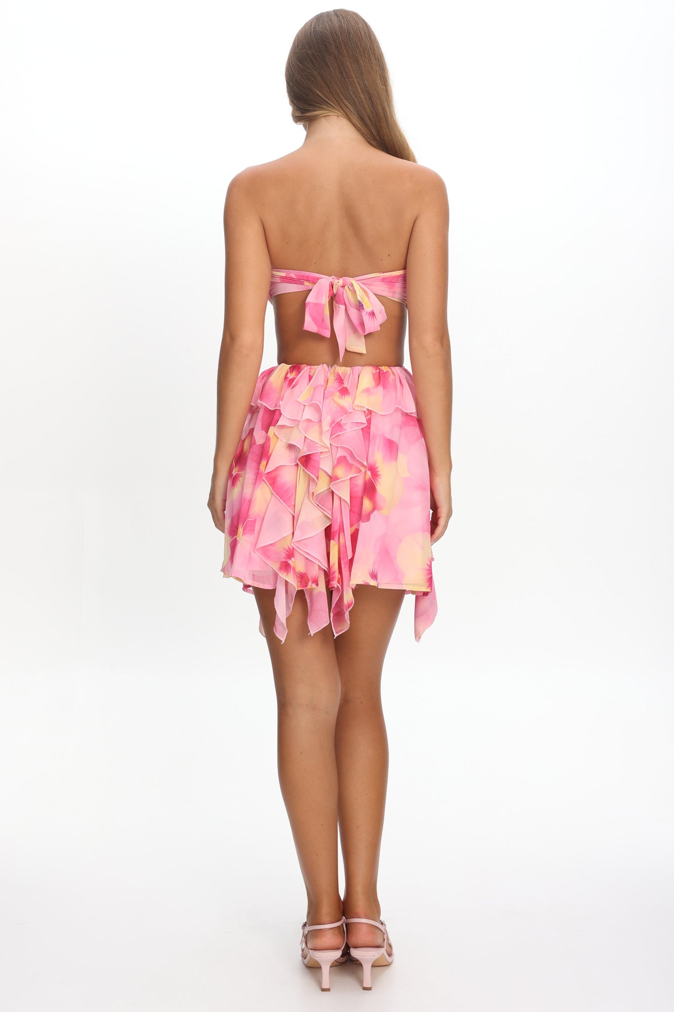 Santiago Cut-Out Ruffle Mini Dress Print Pink-Maymioy